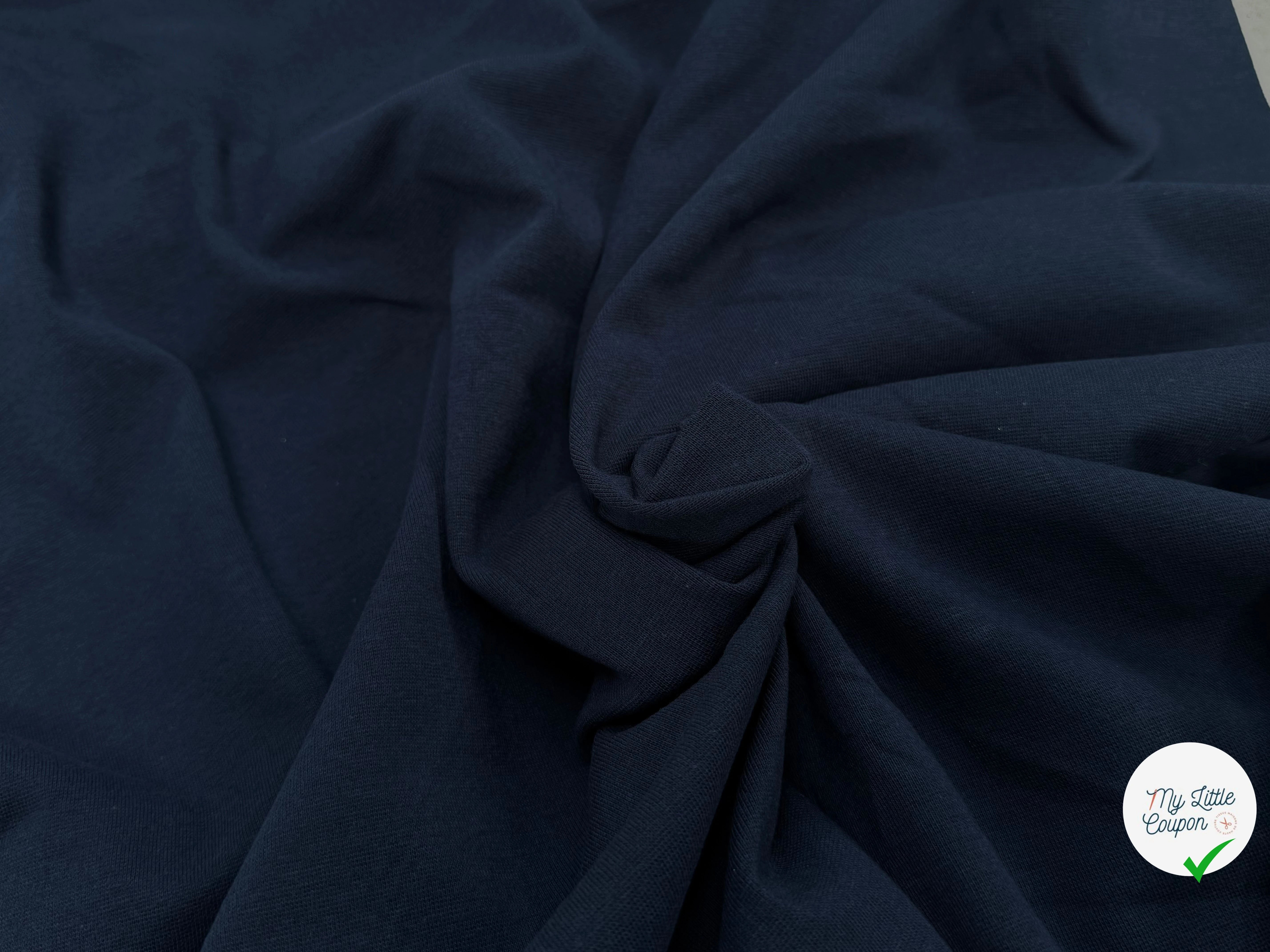 JERSEY COTON 2% ÉLASTHANNE TUBULAIRE 70CM CÔTE 1X1 BLEU ESSENTIEL - My Little Coupon