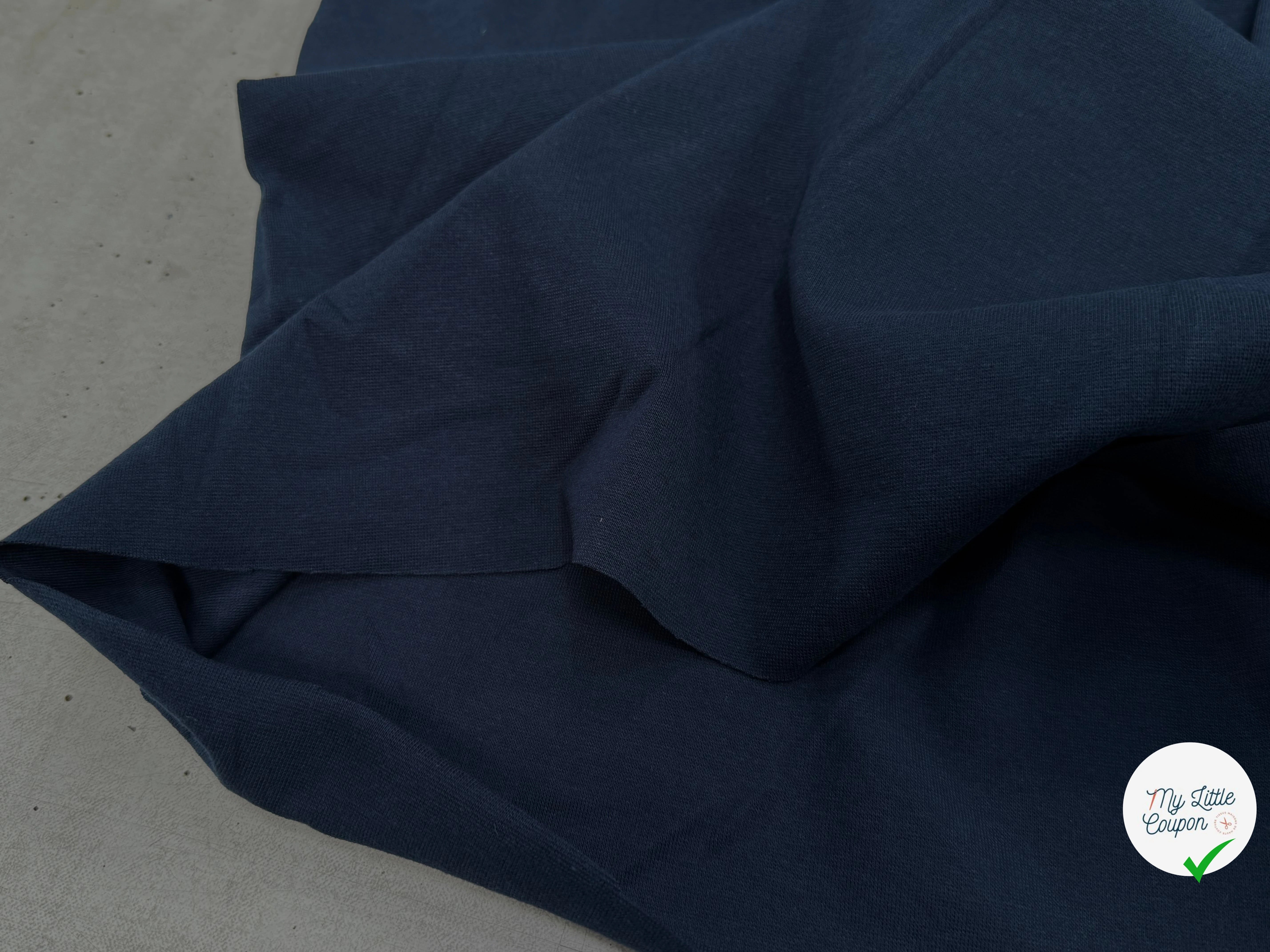 JERSEY COTON 2% ÉLASTHANNE TUBULAIRE 70CM CÔTE 1X1 BLEU ESSENTIEL - My Little Coupon