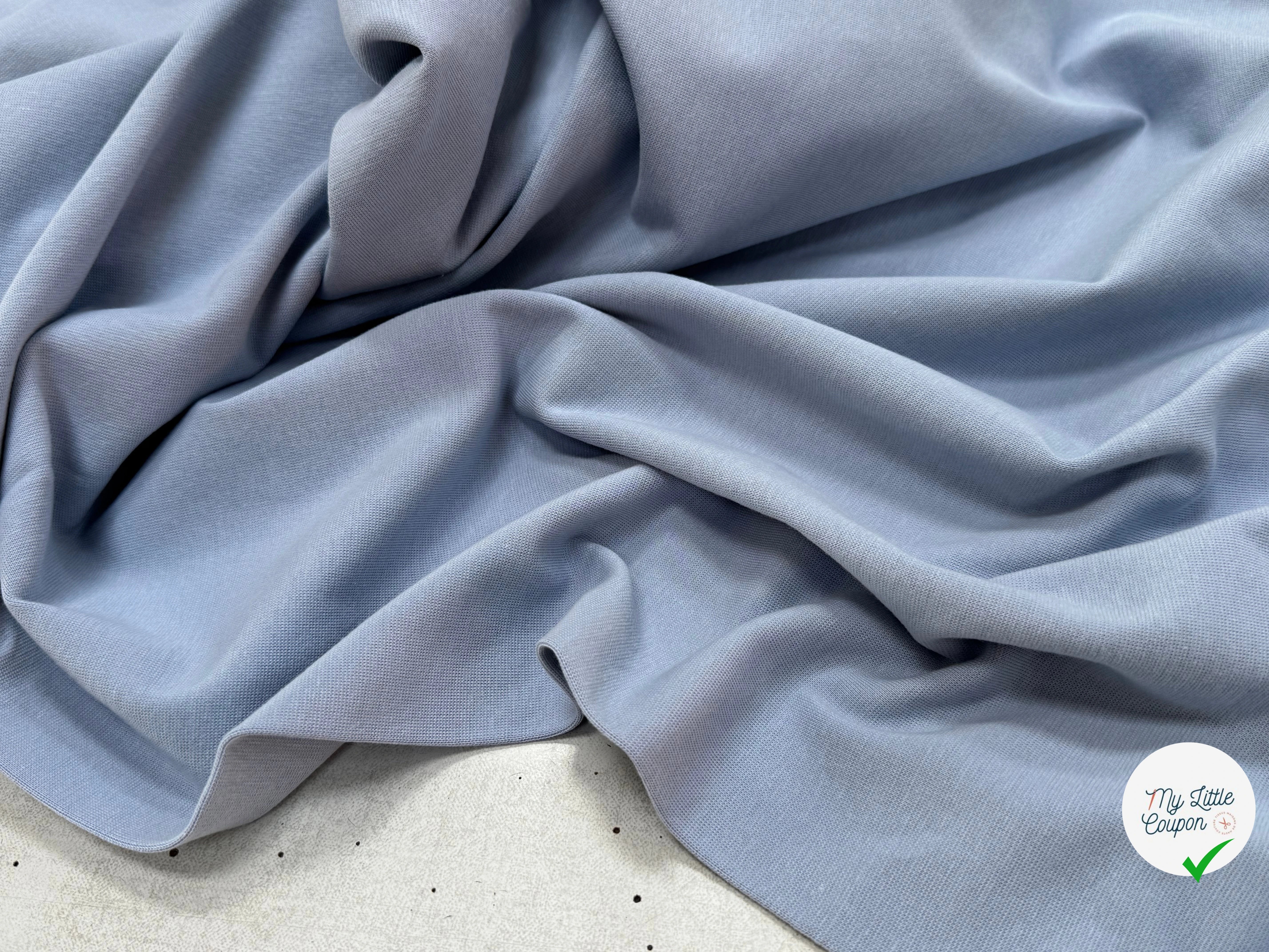 JERSEY COTON 2% ÉLASTHANNE TUBULAIRE 70CM CÔTE 1X1 BLUE BLIZZARD - My Little Coupon