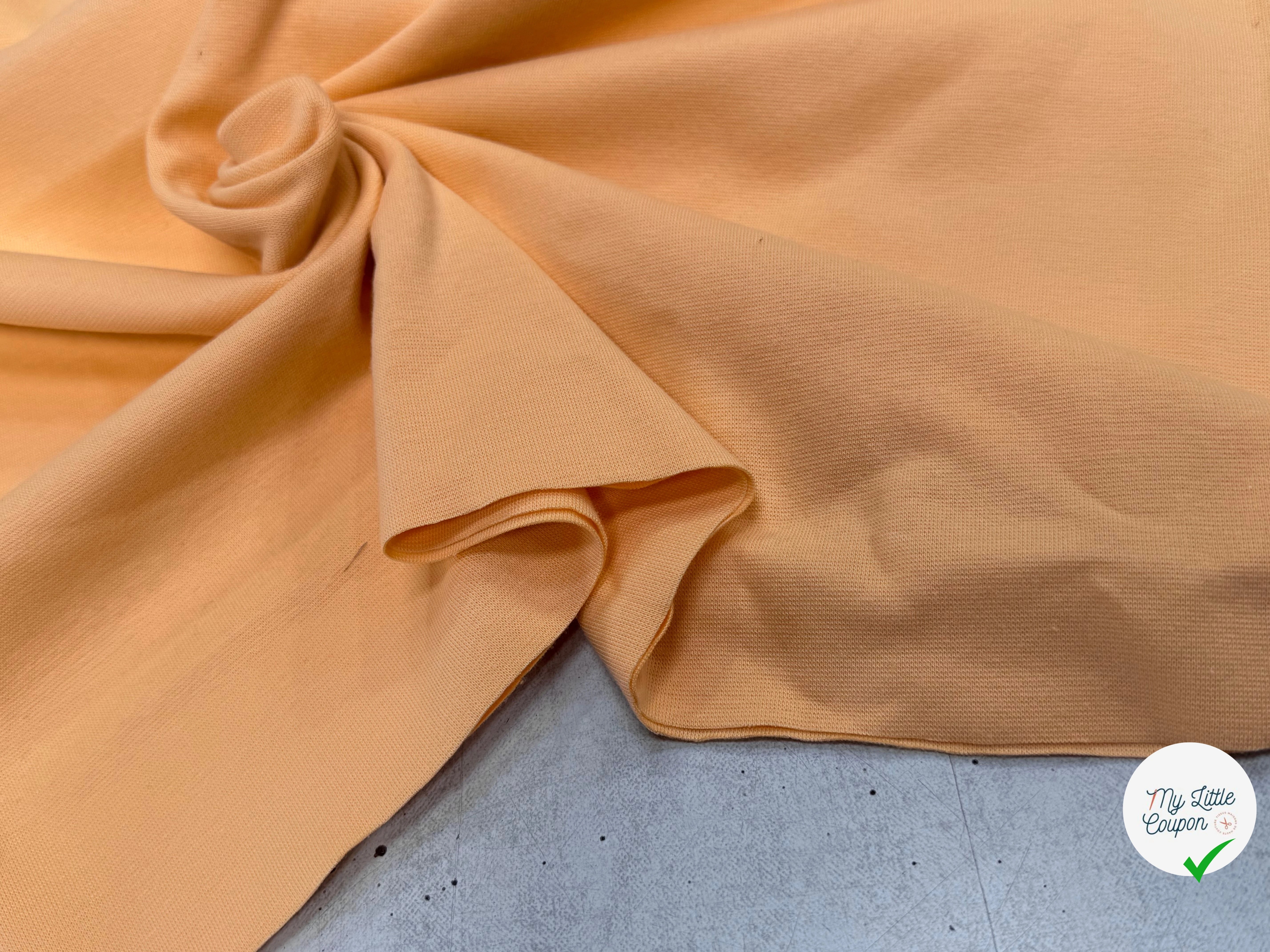 JERSEY COTON 2% ÉLASTHANNE TUBULAIRE 70CM CÔTE 1X1 BUFF ORANGE - My Little Coupon