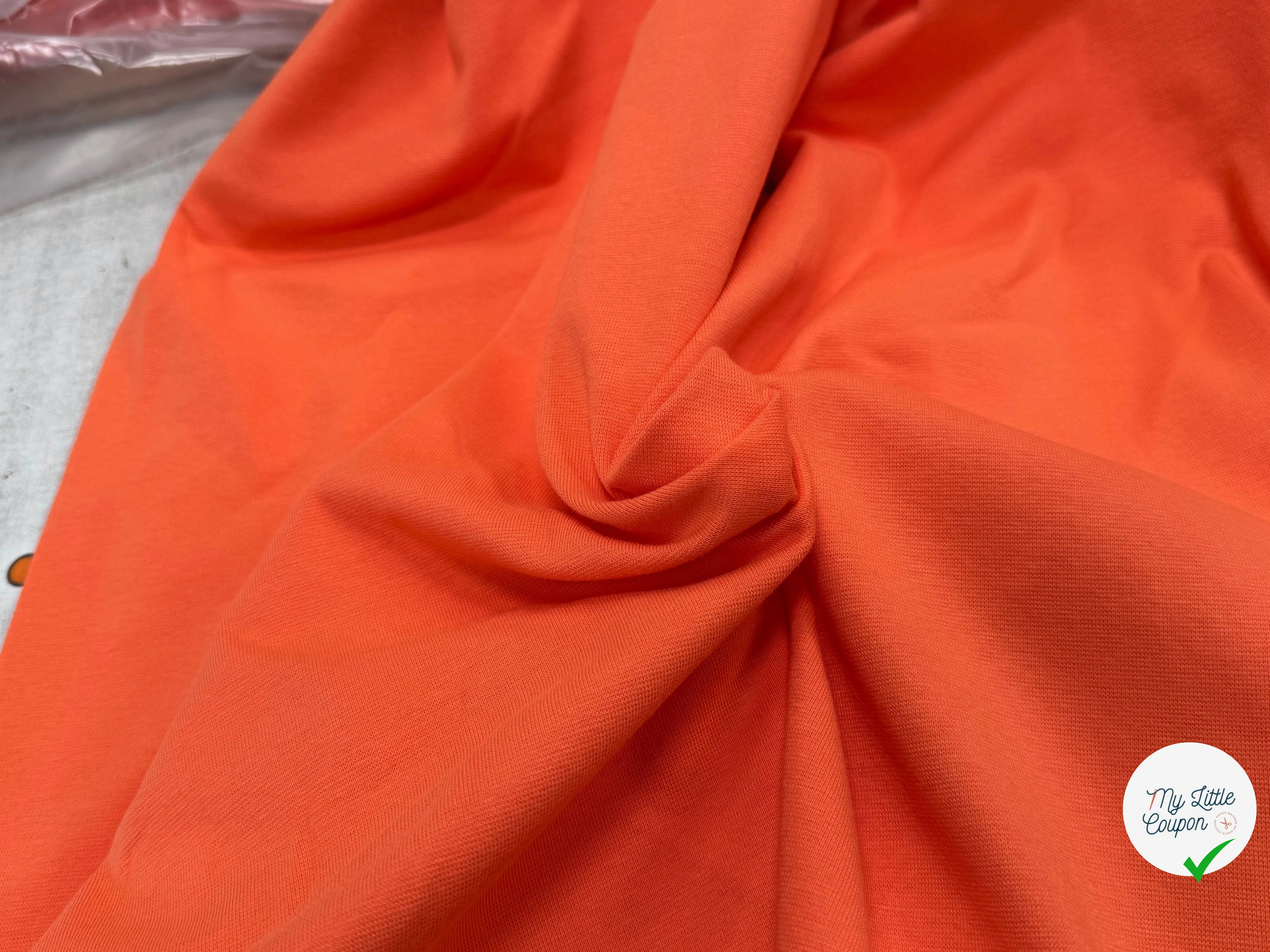 JERSEY COTON 2% ÉLASTHANNE TUBULAIRE 70CM CÔTE 1X1 CORAL ROSE - My Little Coupon