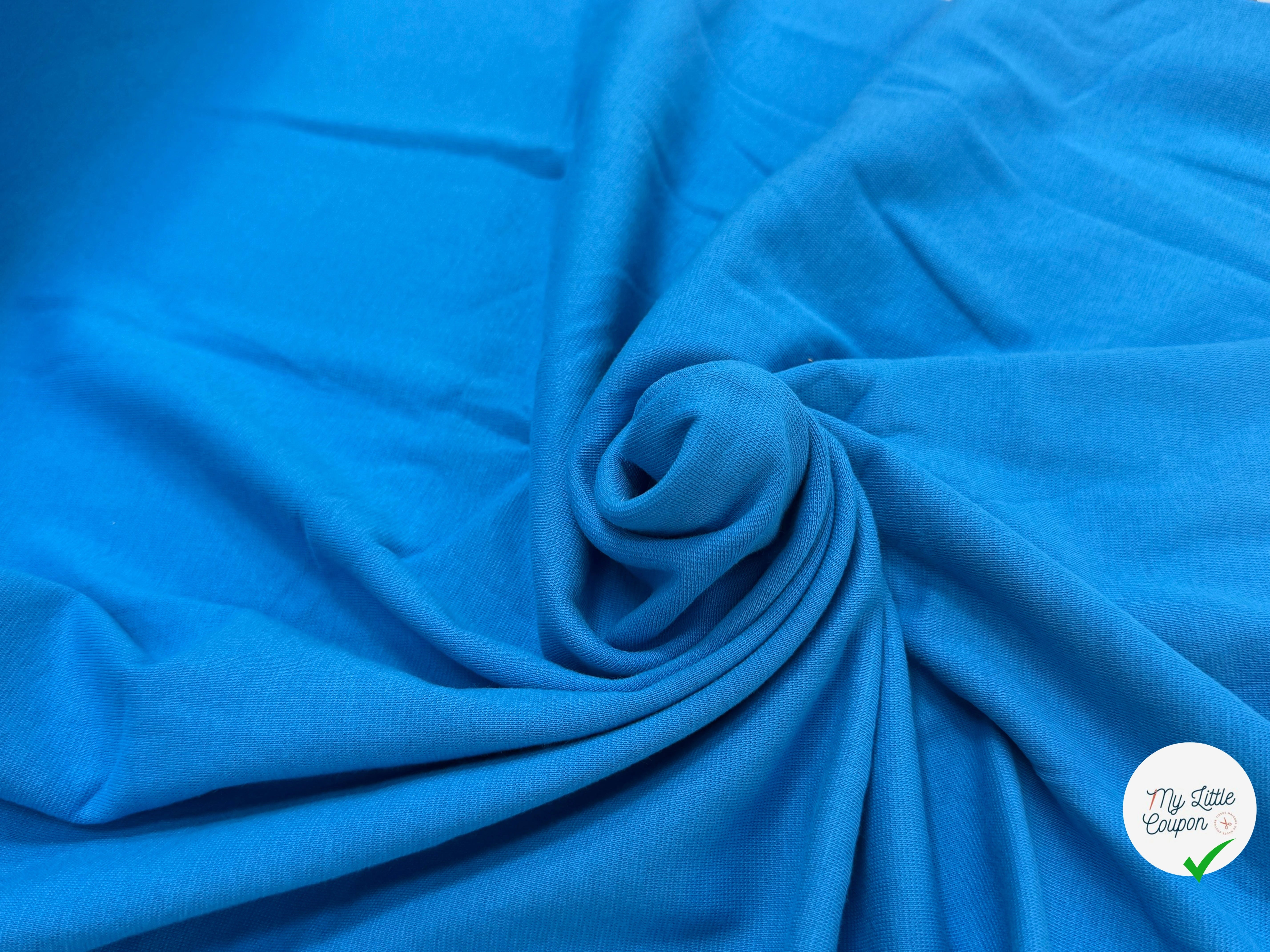 JERSEY COTON 2% ÉLASTHANNE TUBULAIRE 70CM CÔTE 1X1 IBIZA BLUE - My Little Coupon