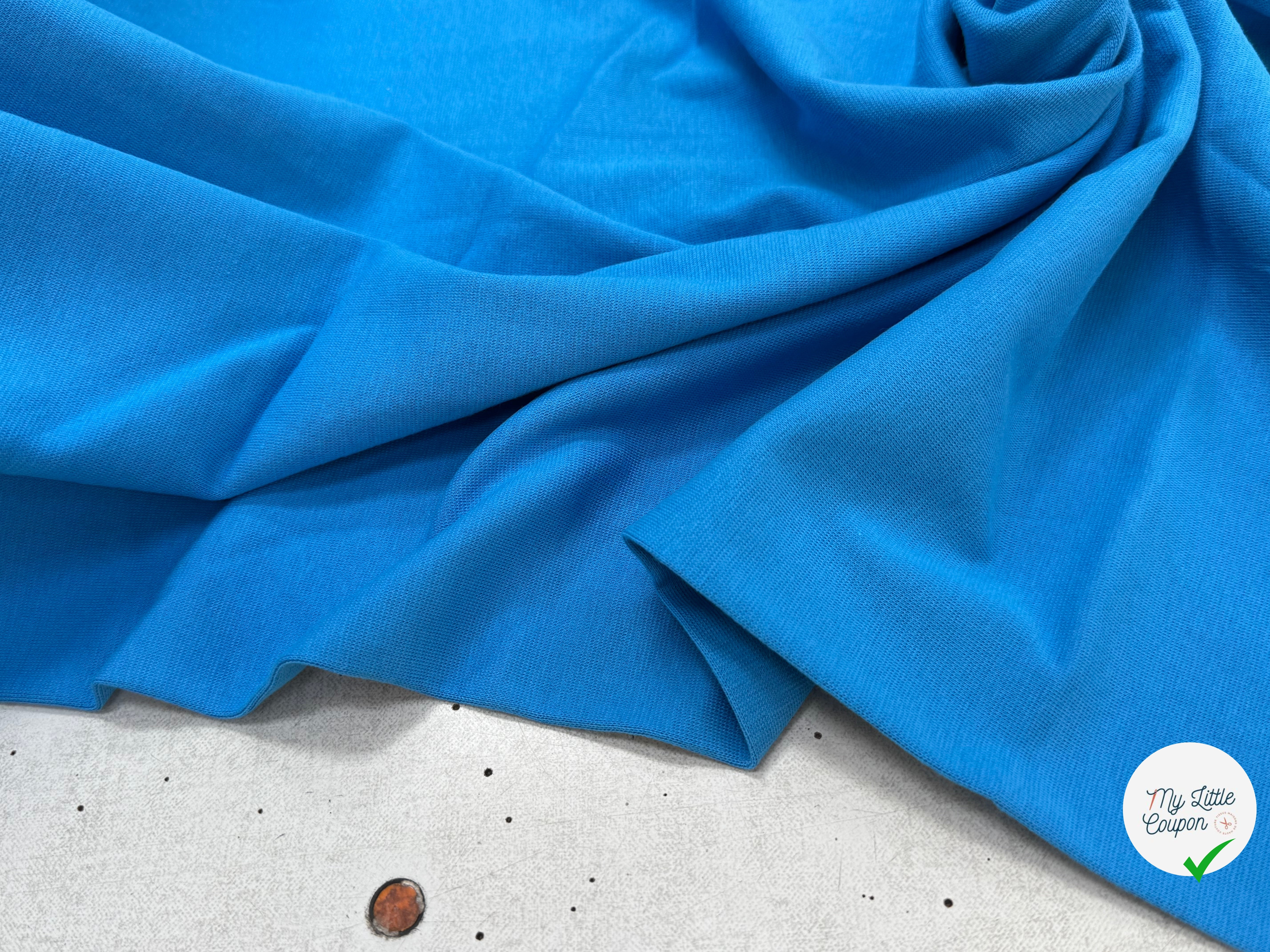 JERSEY COTON 2% ÉLASTHANNE TUBULAIRE 70CM CÔTE 1X1 IBIZA BLUE - My Little Coupon