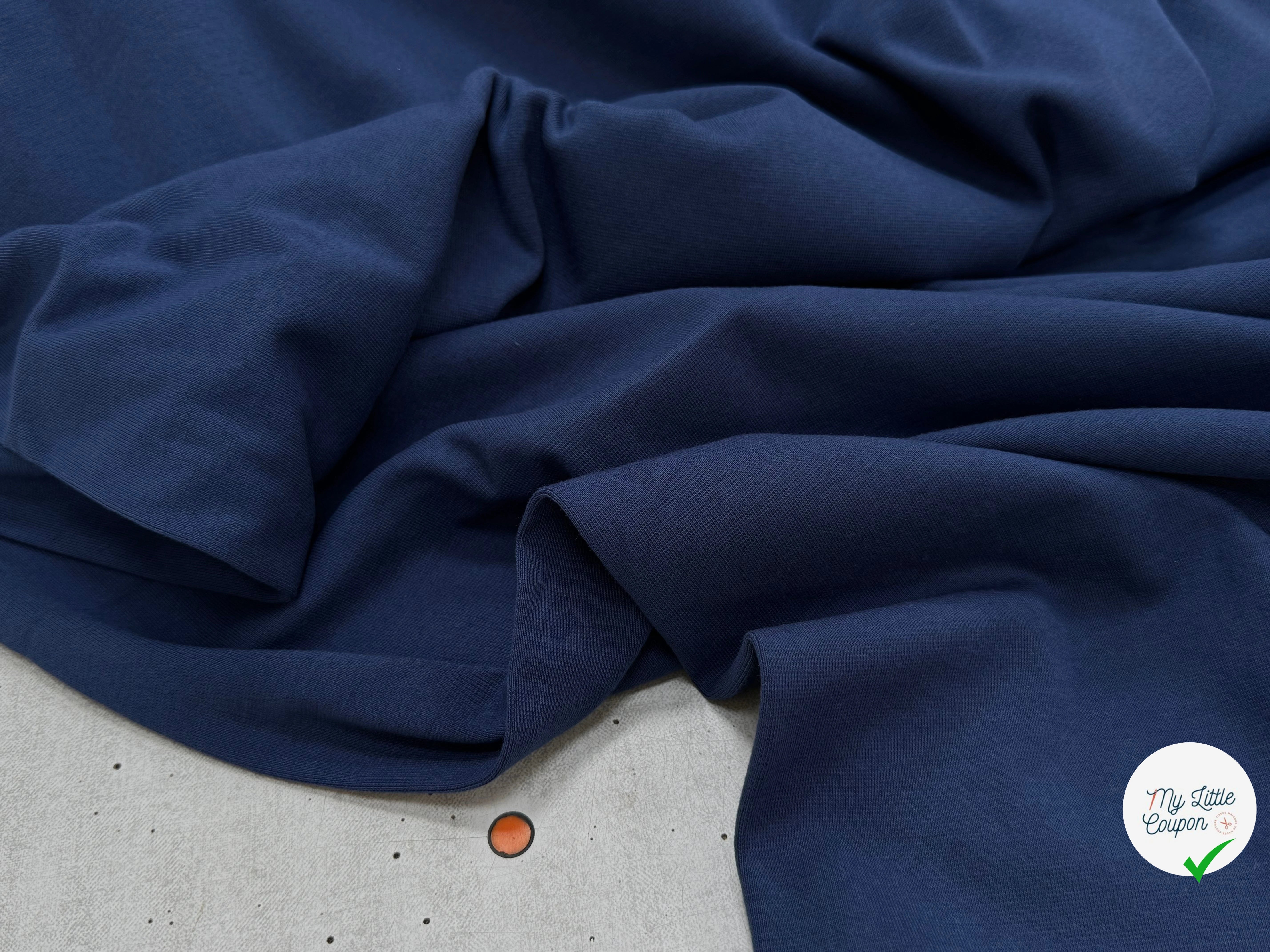 JERSEY COTON 2% ÉLASTHANNE TUBULAIRE 70CM CÔTE 1X1 INDIGO - My Little Coupon