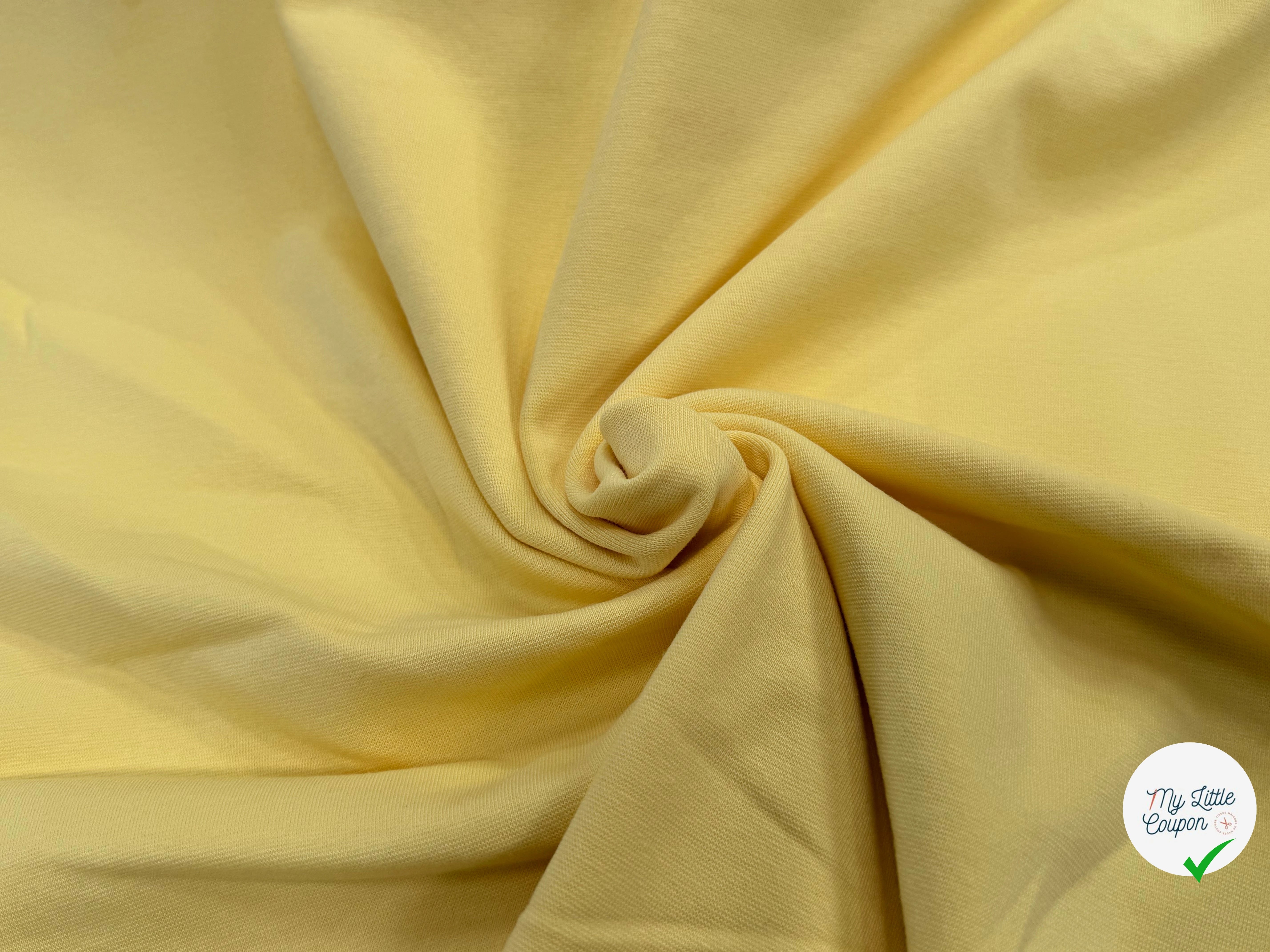 JERSEY COTON 2% ÉLASTHANNE TUBULAIRE 70CM CÔTE 1X1 JAUNE 83 - My Little Coupon