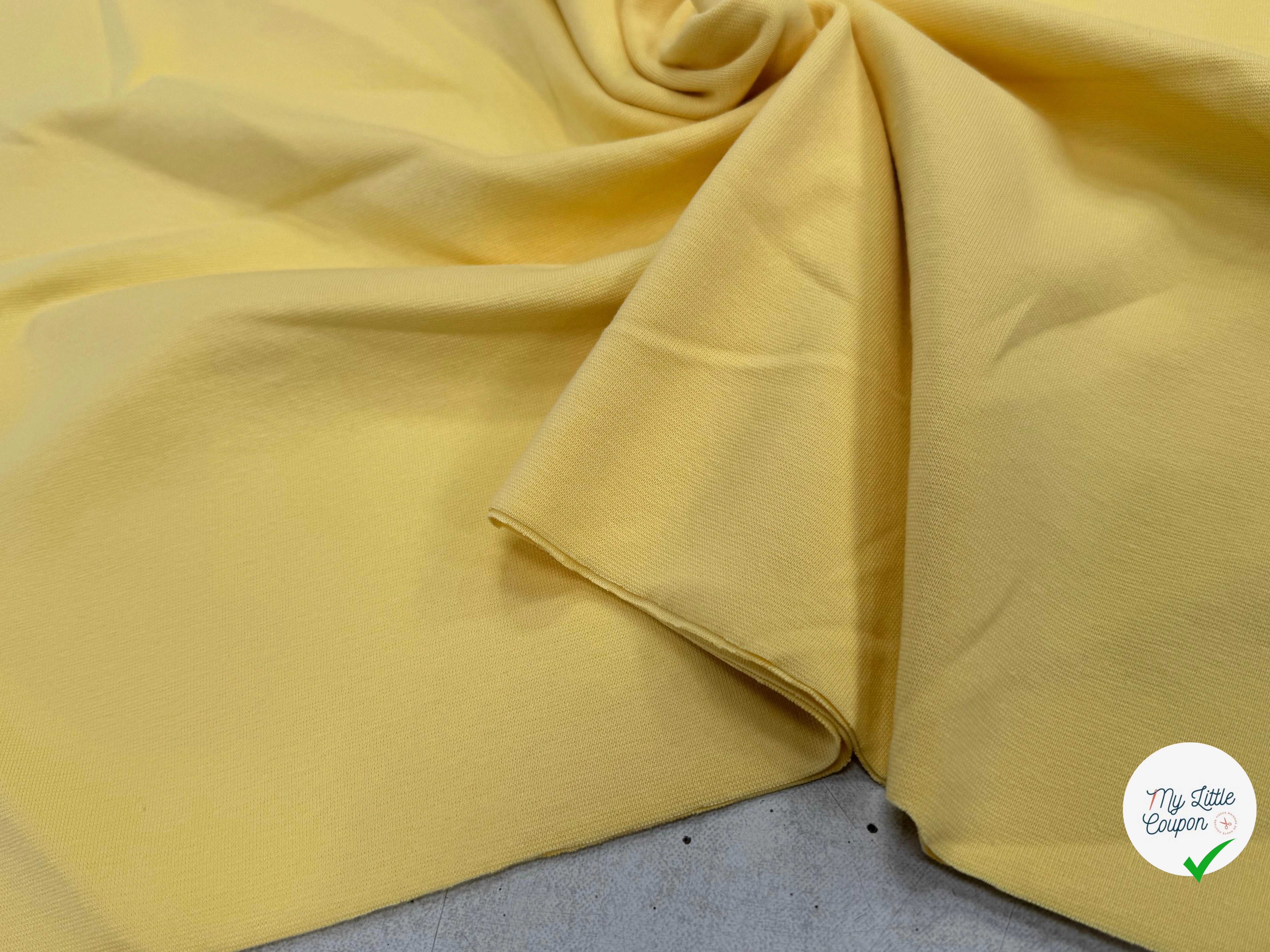 JERSEY COTON 2% ÉLASTHANNE TUBULAIRE 70CM CÔTE 1X1 JAUNE 83 - My Little Coupon