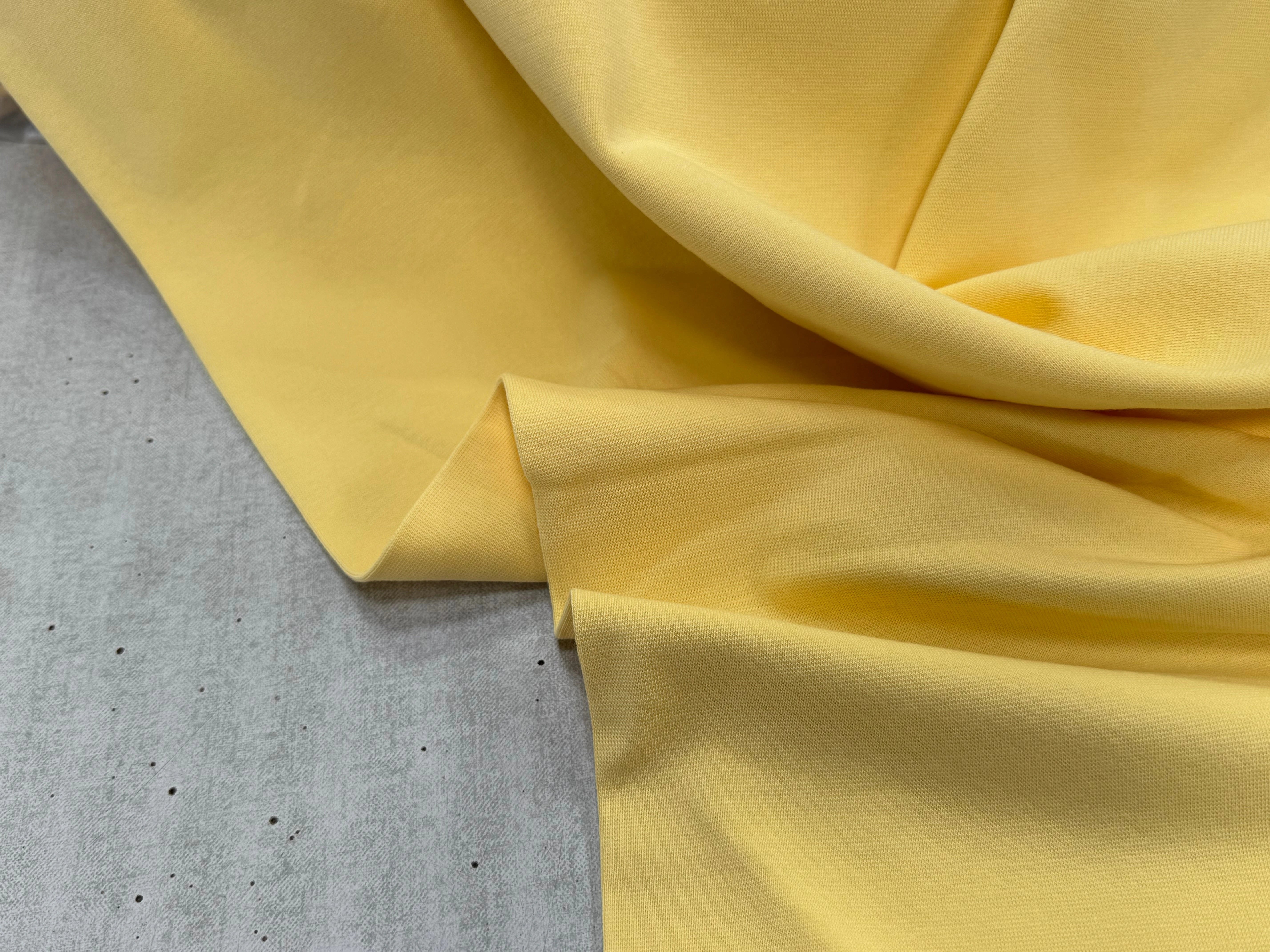 JERSEY COTON 2% ÉLASTHANNE TUBULAIRE 70CM CÔTE 1X1 JAUNE 83 - My Little Coupon