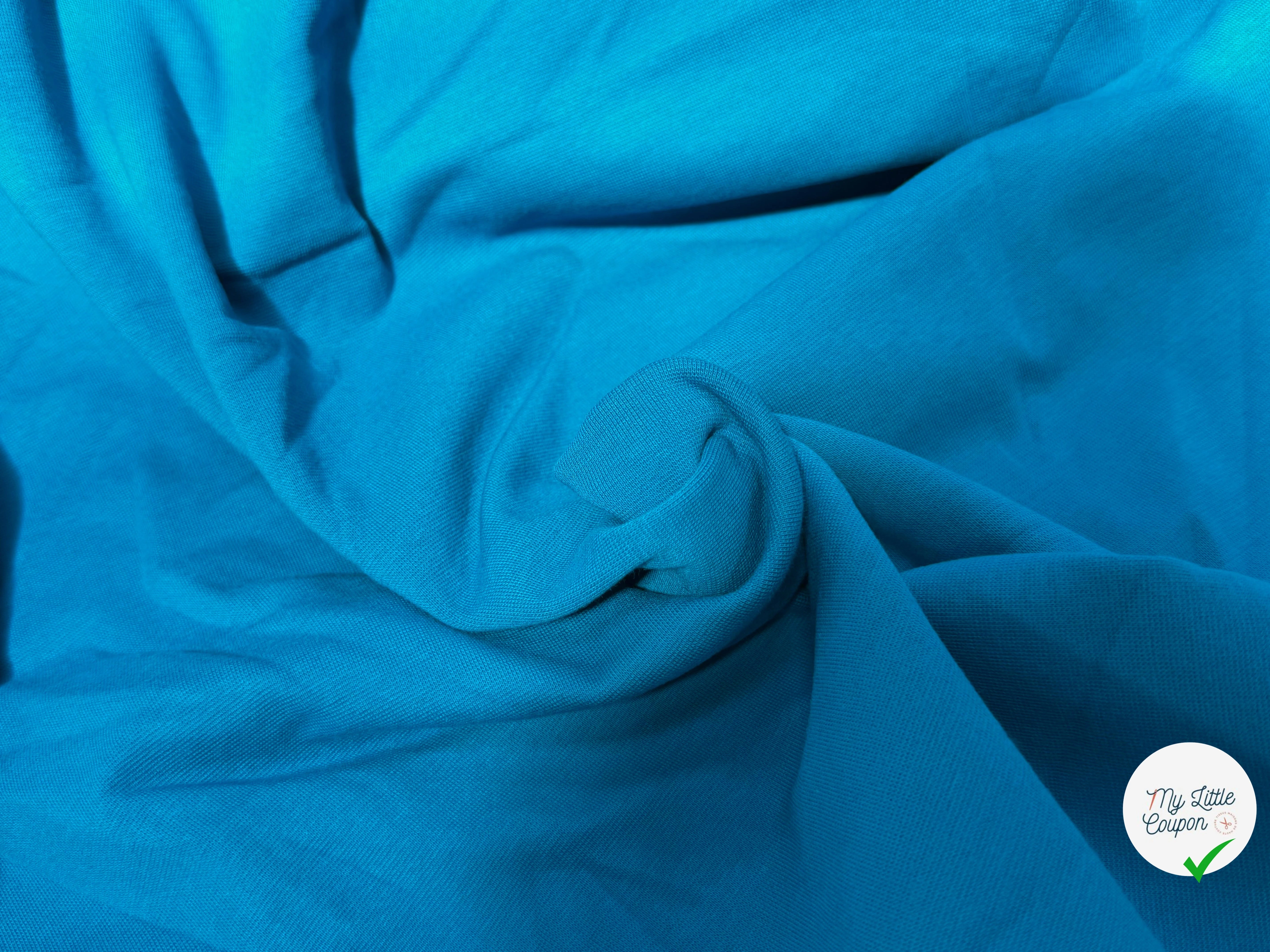 JERSEY COTON 2% ÉLASTHANNE TUBULAIRE 70CM CÔTE 1X1 MYKONOS BLUE - My Little Coupon
