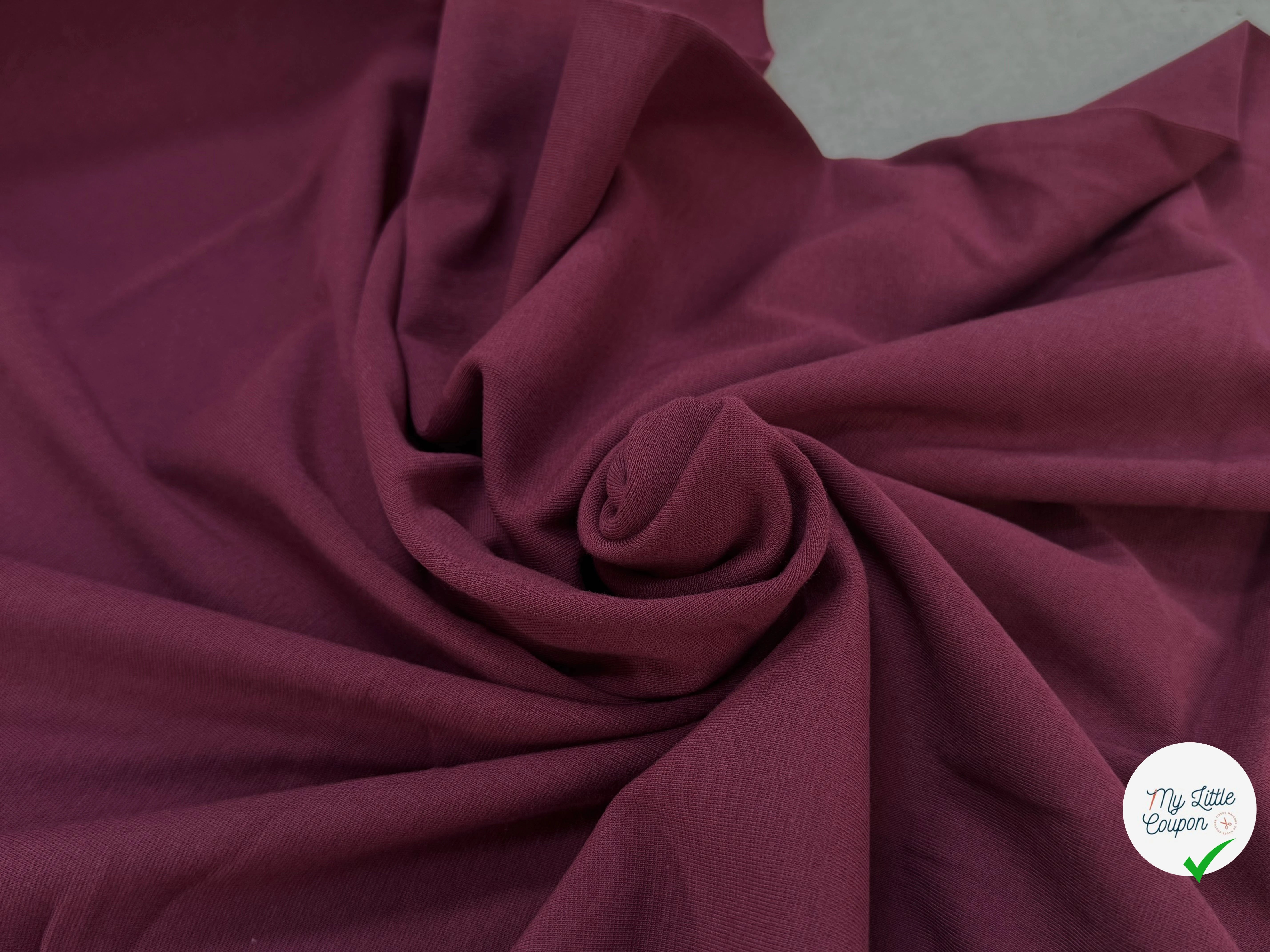 JERSEY COTON 2% ÉLASTHANNE TUBULAIRE 70CM CÔTE 1X1 PRUNE CAMUSET - My Little Coupon