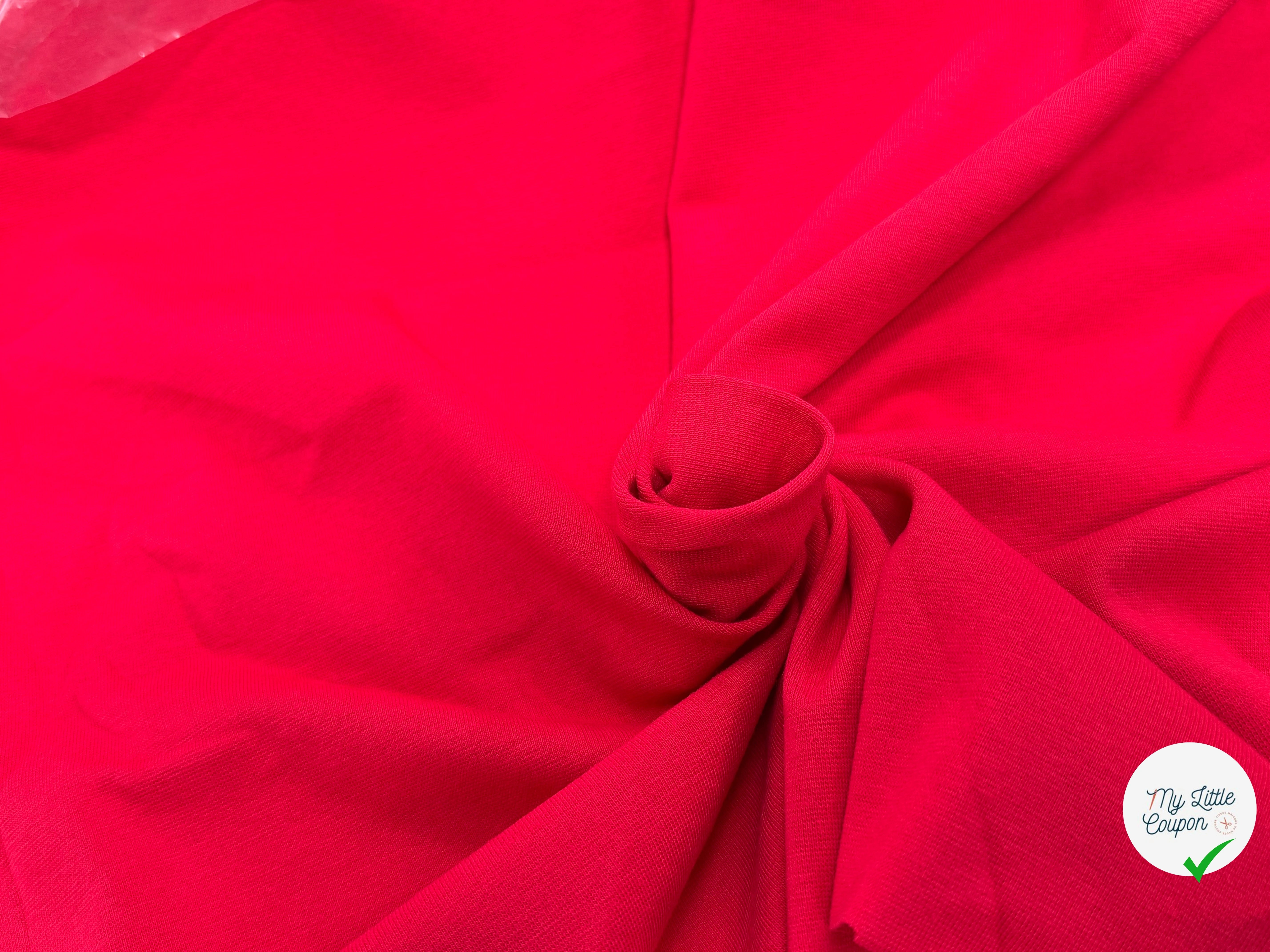 JERSEY COTON 2% ÉLASTHANNE TUBULAIRE 70CM CÔTE 1X1 ROUGE CAMUSET - My Little Coupon