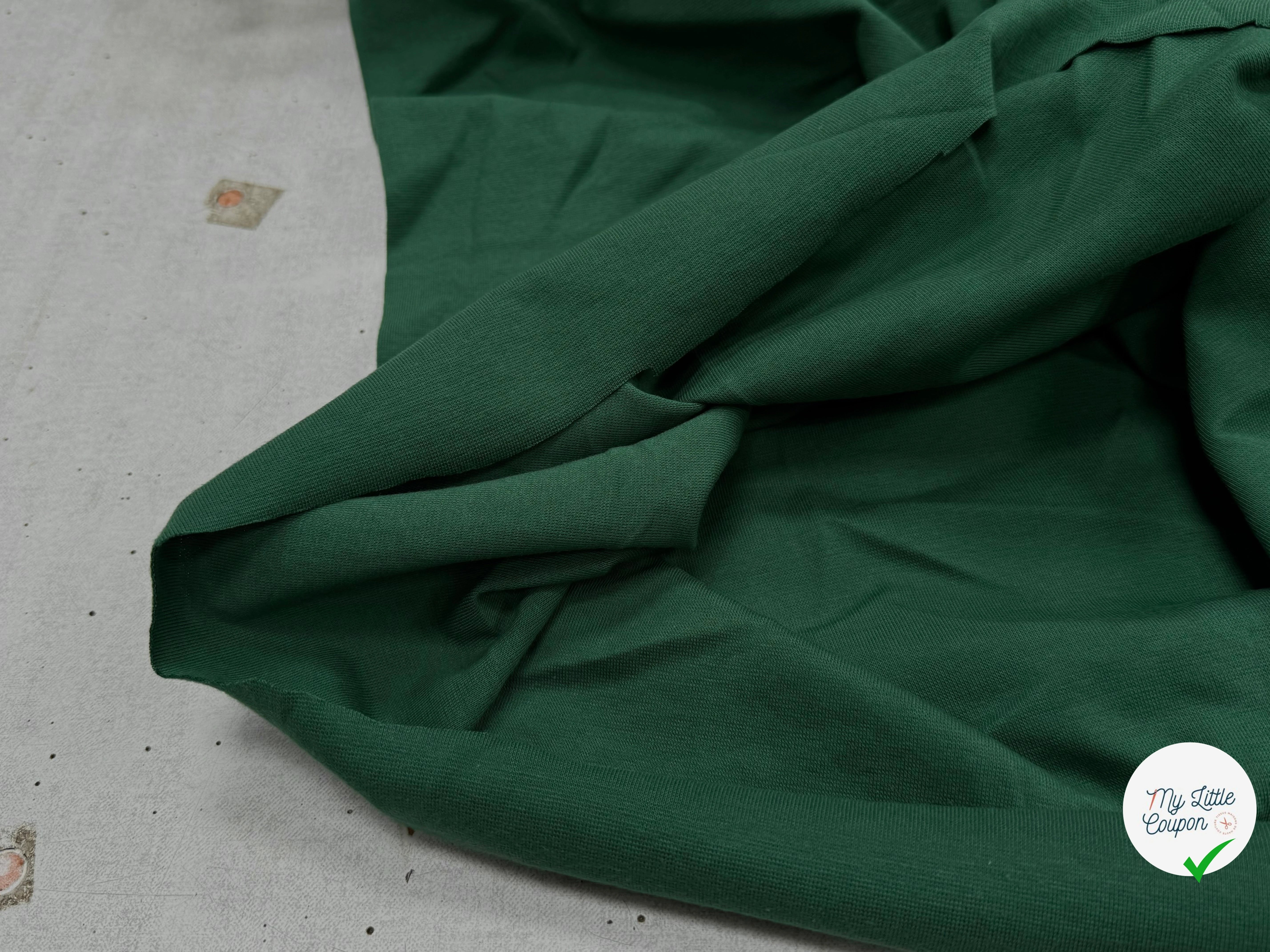 JERSEY COTON 2% ÉLASTHANNE TUBULAIRE 70CM CÔTE 1X1 VERT FONCÉ CAMUSET - My Little Coupon