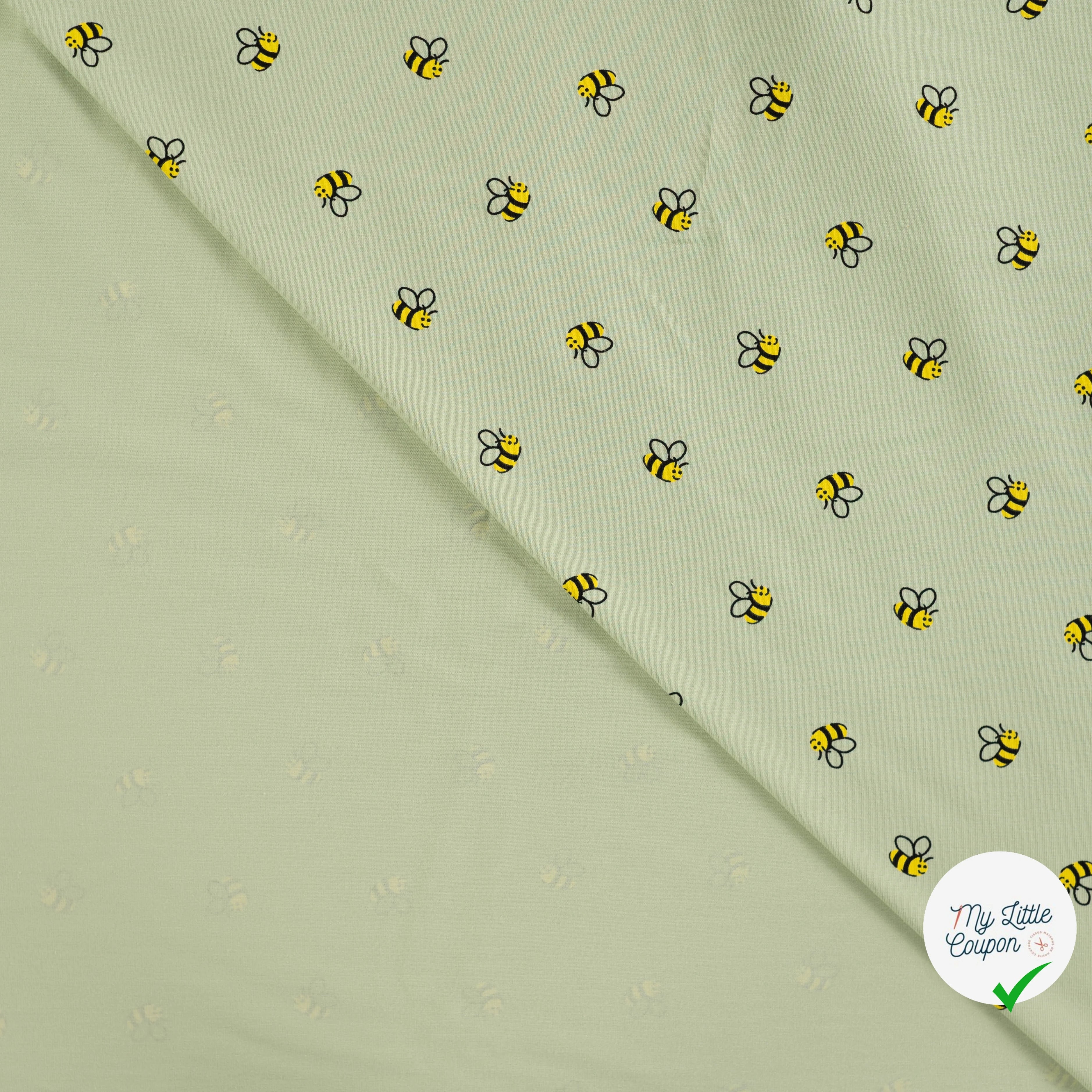JERSEY COTON 5% ELASTHANNE MOTIFS ABEILLES FOND VERT - My Little Coupon