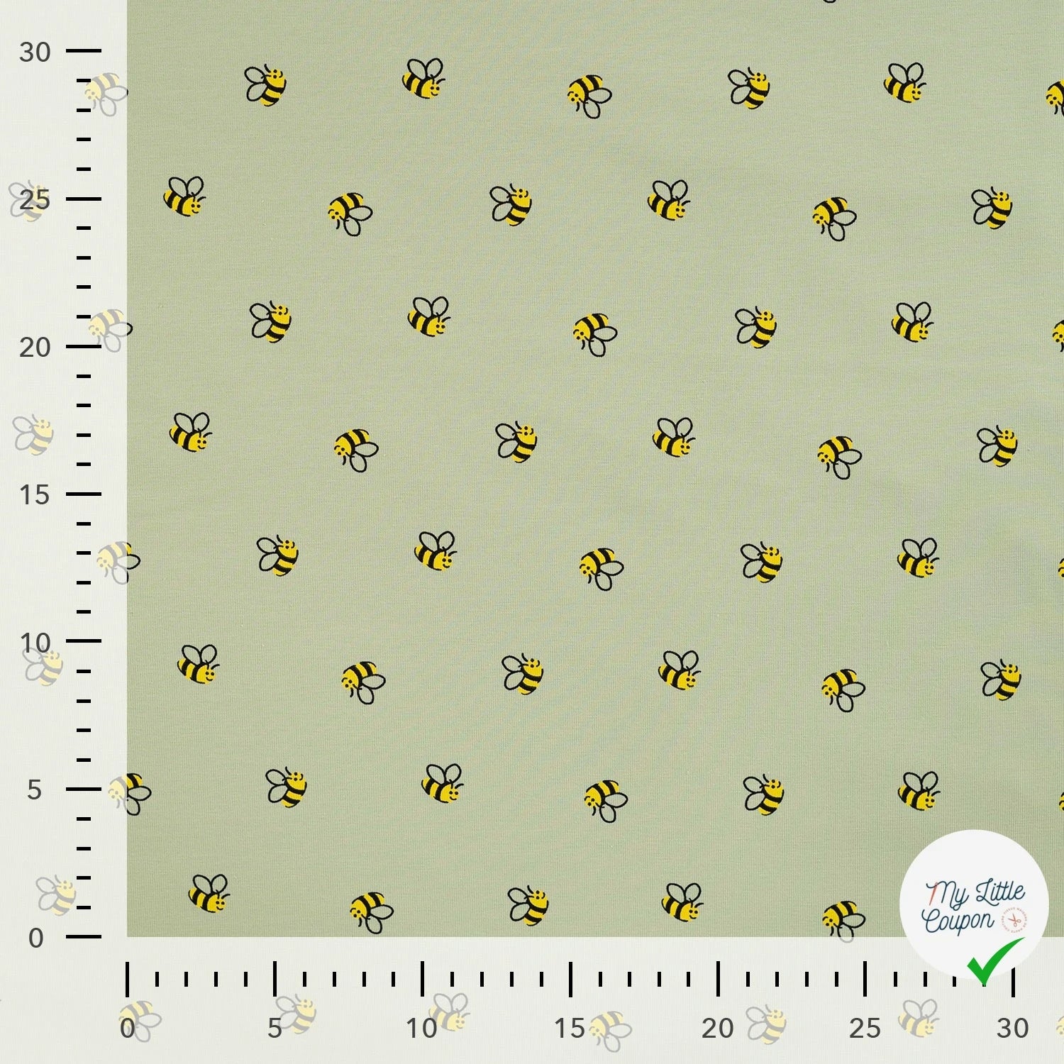 JERSEY COTON 5% ELASTHANNE MOTIFS ABEILLES FOND VERT - My Little Coupon