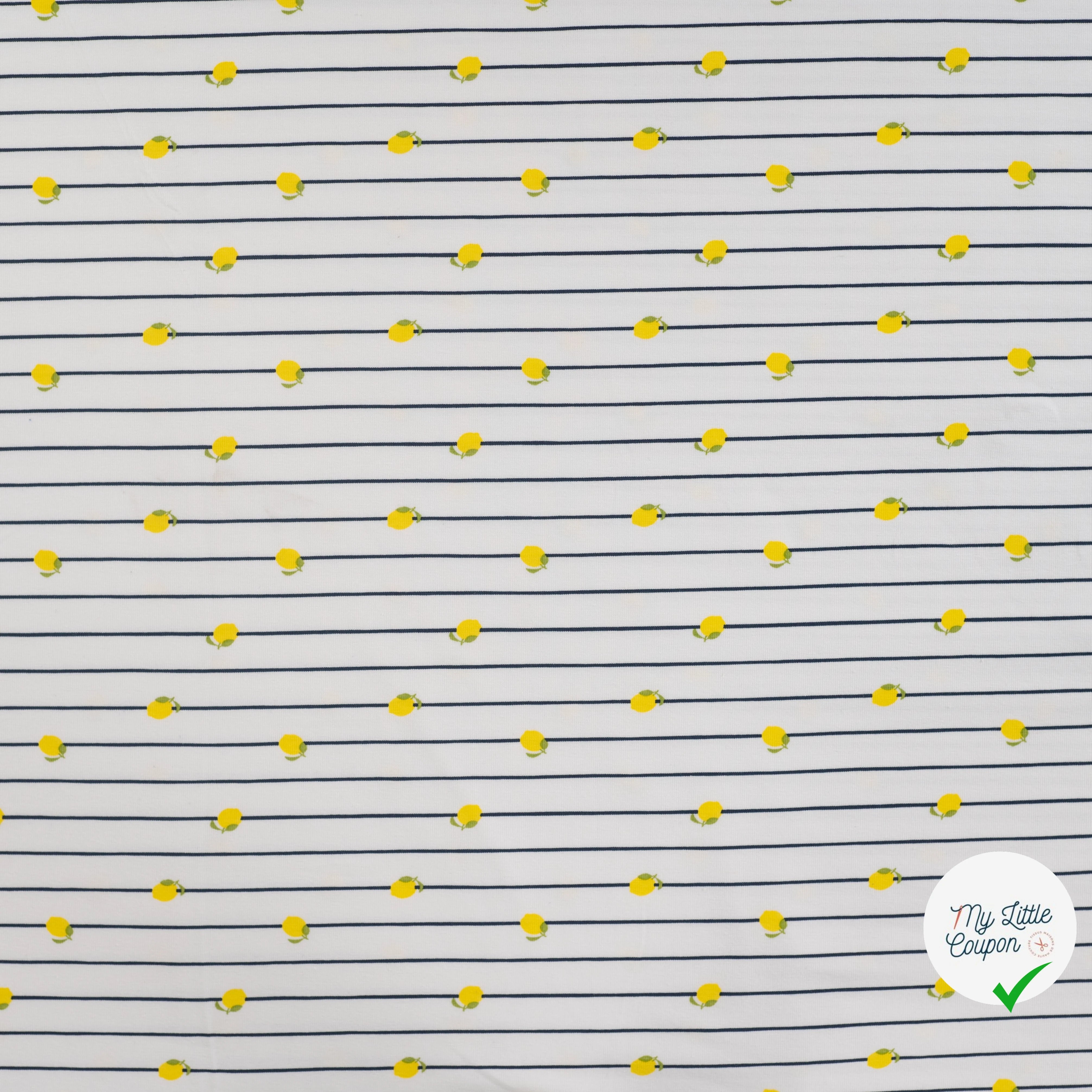 JERSEY COTON 5% ELASTHANNE MOTIFS CITRONS À RAYURES - My Little Coupon