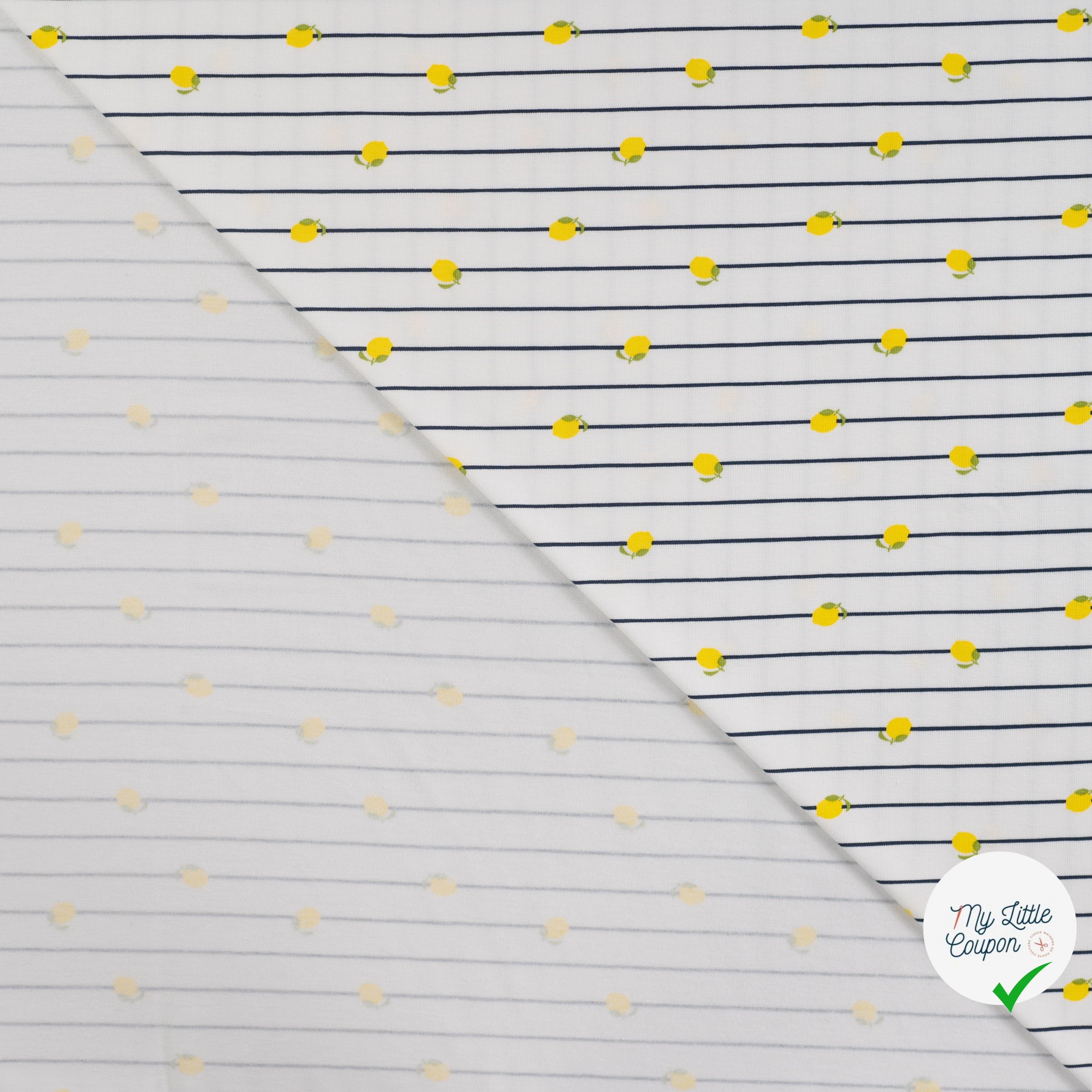 JERSEY COTON 5% ELASTHANNE MOTIFS CITRONS À RAYURES - My Little Coupon