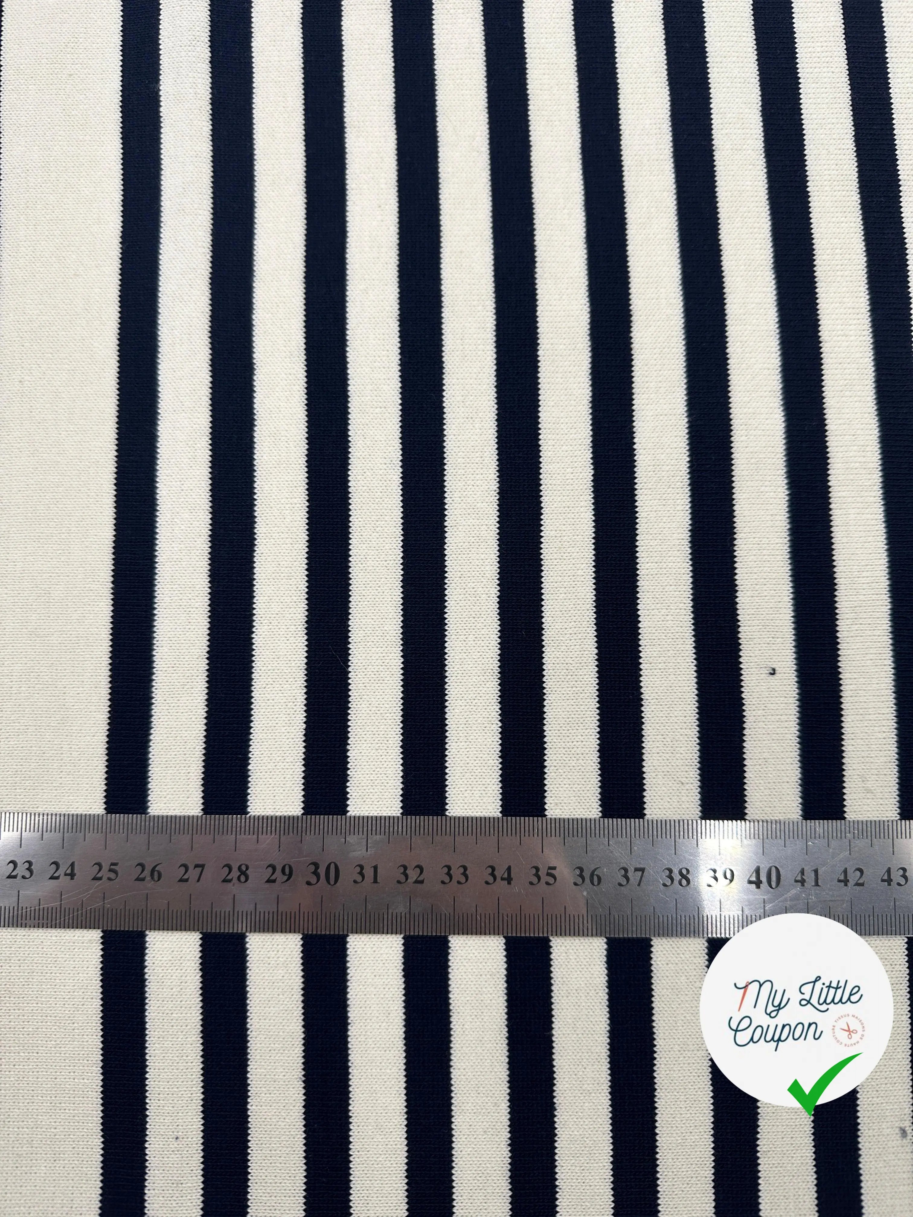JERSEY COTON BLANC DIFFÉRENTES RAYURES BLEUES - My Little Coupon - tissu - coudre