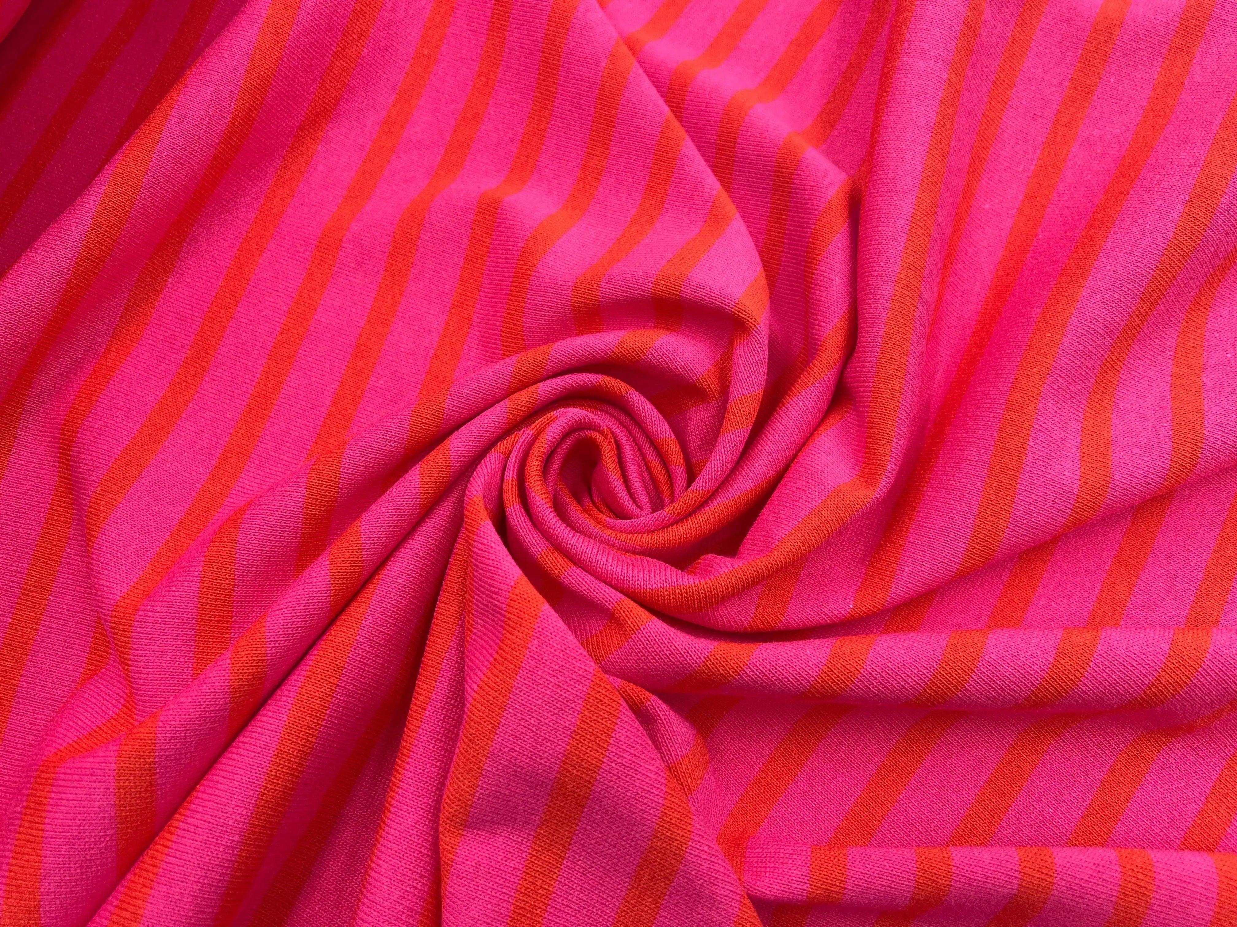 JERSEY COTON LOURDE RAYURES ORANGE ET ROSE - My Little Coupon - tissu - coudre