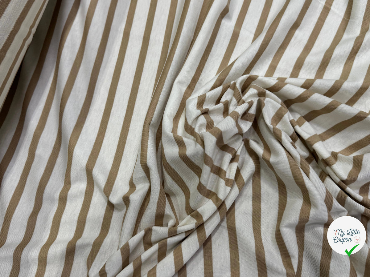 JERSEY DE COTON DOUX STRETCH RAYURES BLANC CASSÉ ET CAFÉ LATTE FABRICATION RÉGION DE TROYES 🇫🇷 - My Little Coupon