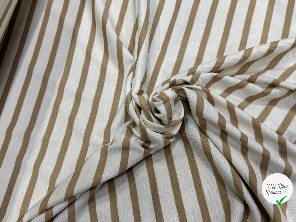 JERSEY DE COTON DOUX STRETCH RAYURES BLANC CASSÉ ET CAFÉ LATTE FABRICATION RÉGION DE TROYES 🇫🇷 - My Little Coupon