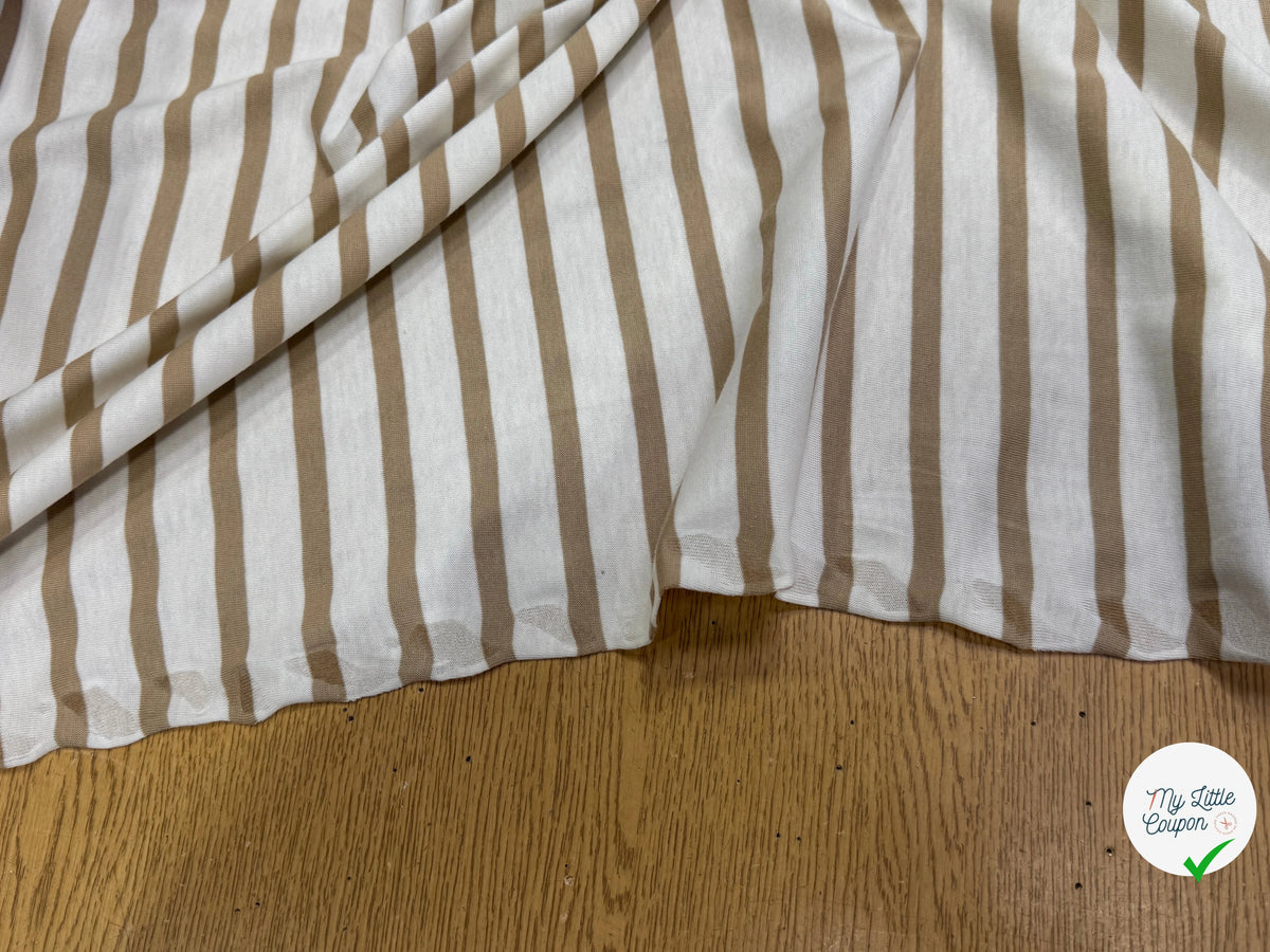 JERSEY DE COTON DOUX STRETCH RAYURES BLANC CASSÉ ET CAFÉ LATTE FABRICATION RÉGION DE TROYES 🇫🇷 - My Little Coupon