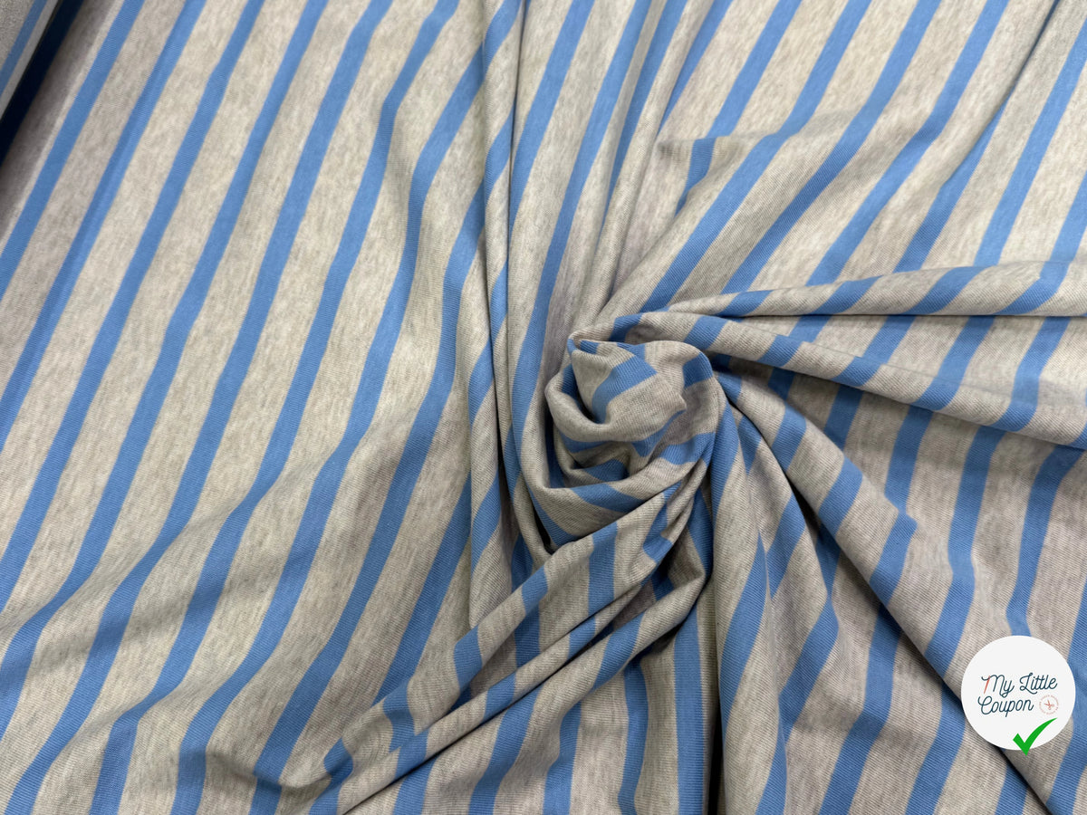 JERSEY DE COTON DOUX STRETCH RAYURES BLEU BÉBÉ ET GRIS FABRICATION RÉGION DE TROYES 🇫🇷 - My Little Coupon