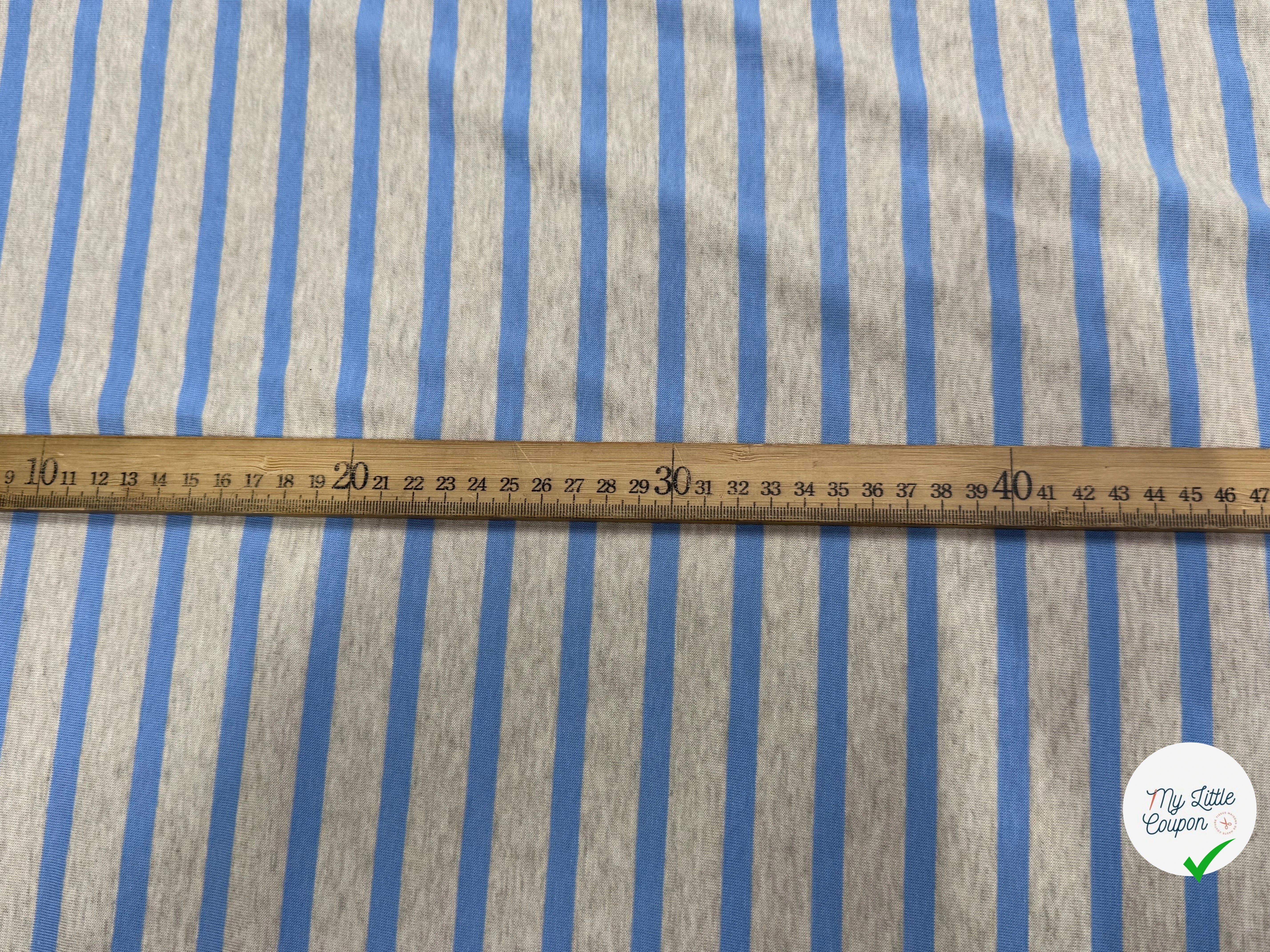 JERSEY DE COTON DOUX STRETCH RAYURES BLEU BÉBÉ ET GRIS FABRICATION RÉGION DE TROYES 🇫🇷 - My Little Coupon