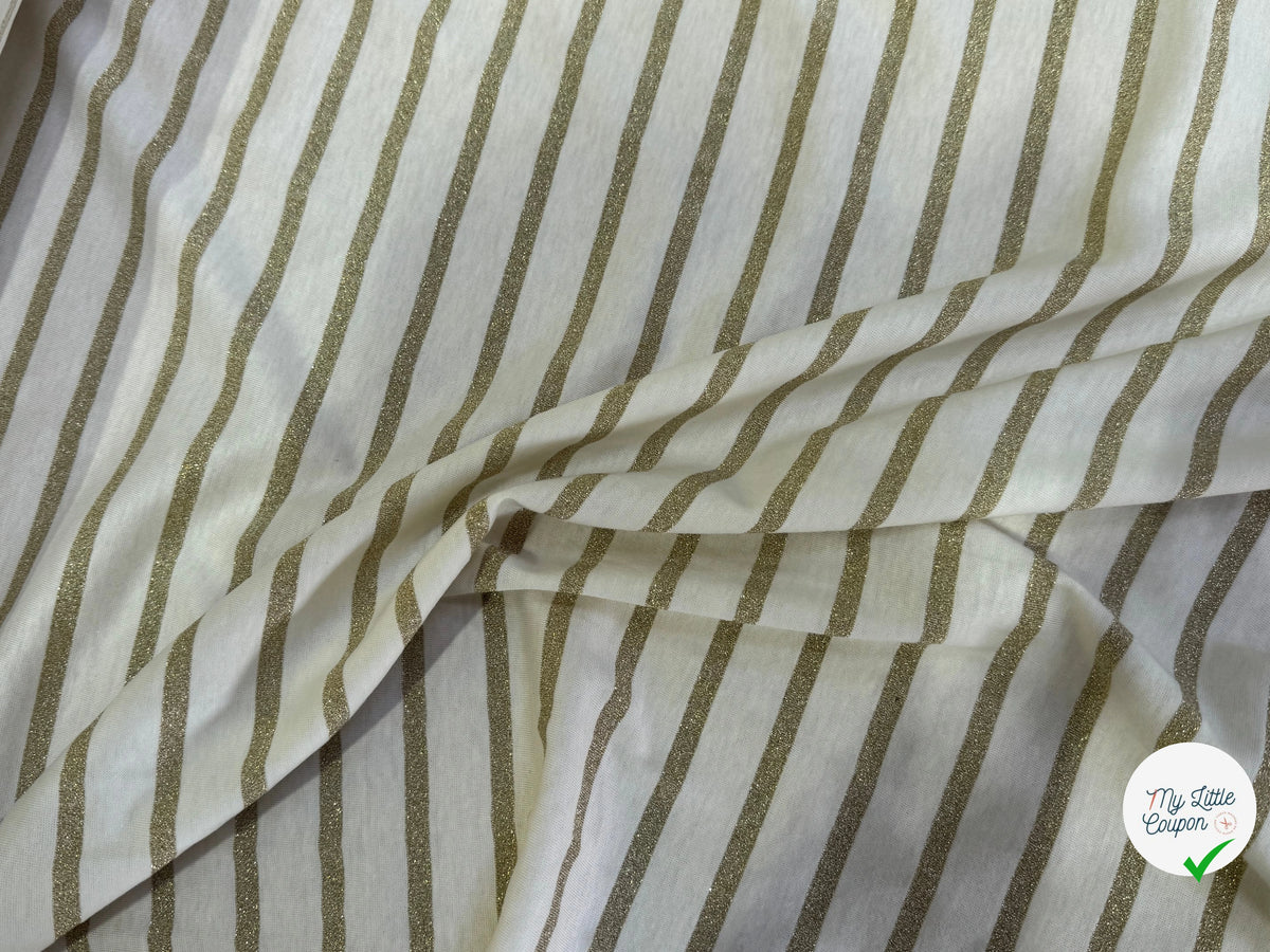 JERSEY DE COTON ÉCRU RAYURES BRILLANTINE BEIGE KAKI FABRICATION RÉGION DE TROYES 🇫🇷 - My Little Coupon