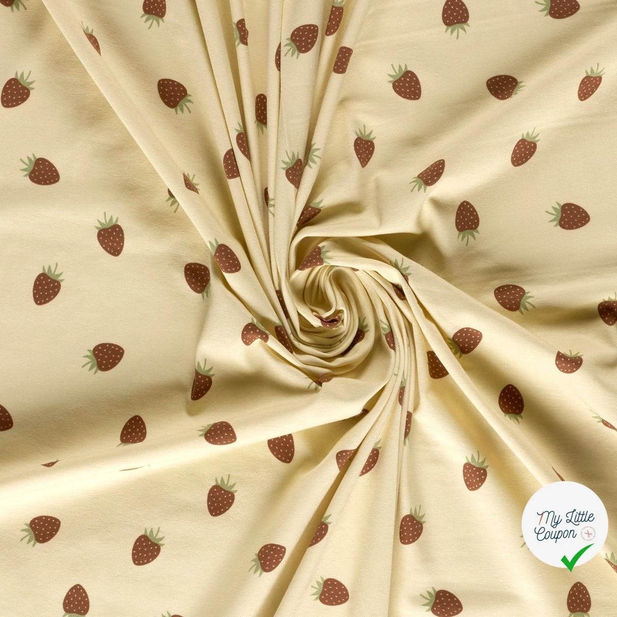 JERSEY DE COTON FRAISES BEIGE - My Little Coupon
