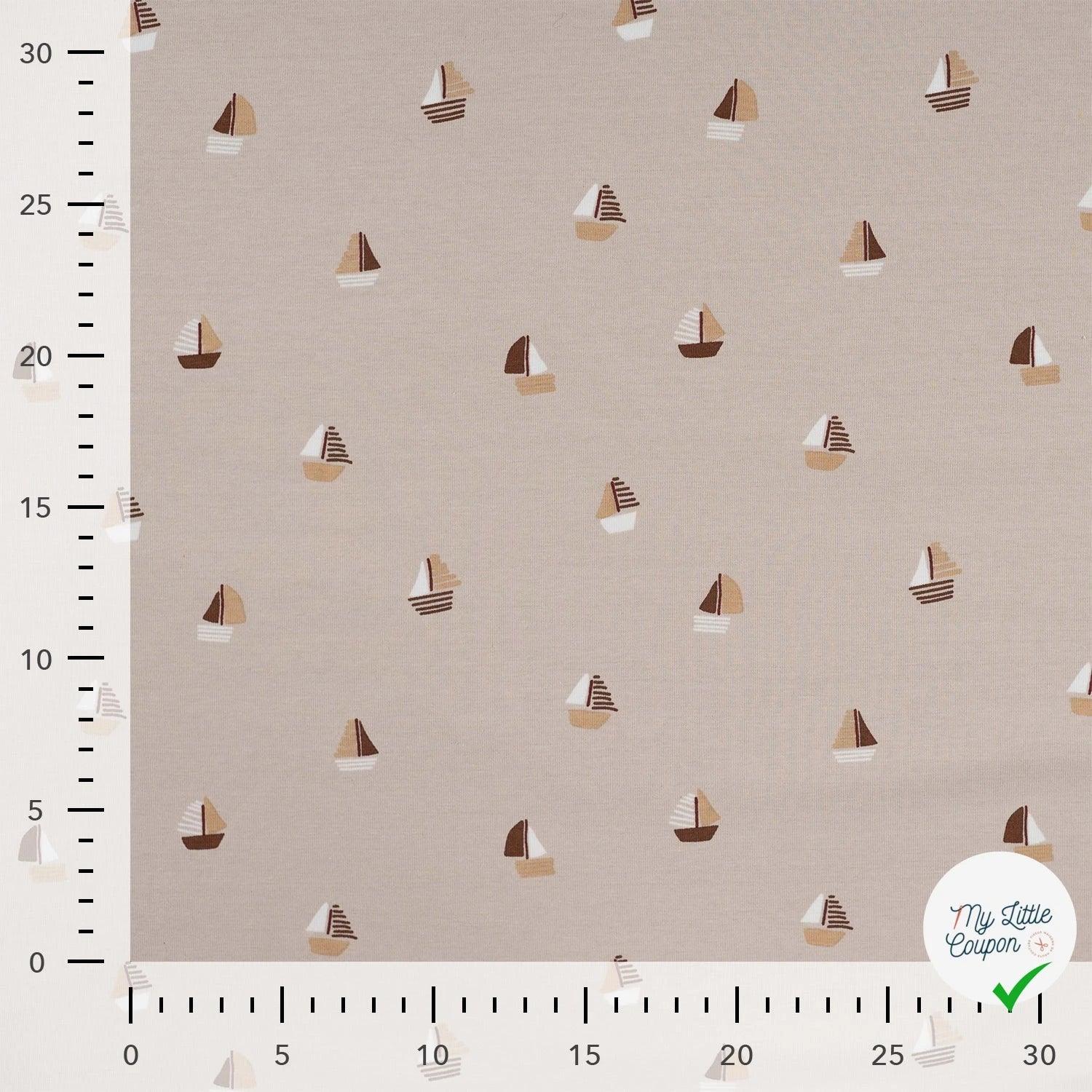 JERSEY DE COTON IMPRIMÉ BATEAUX FOND SABLE - My Little Coupon