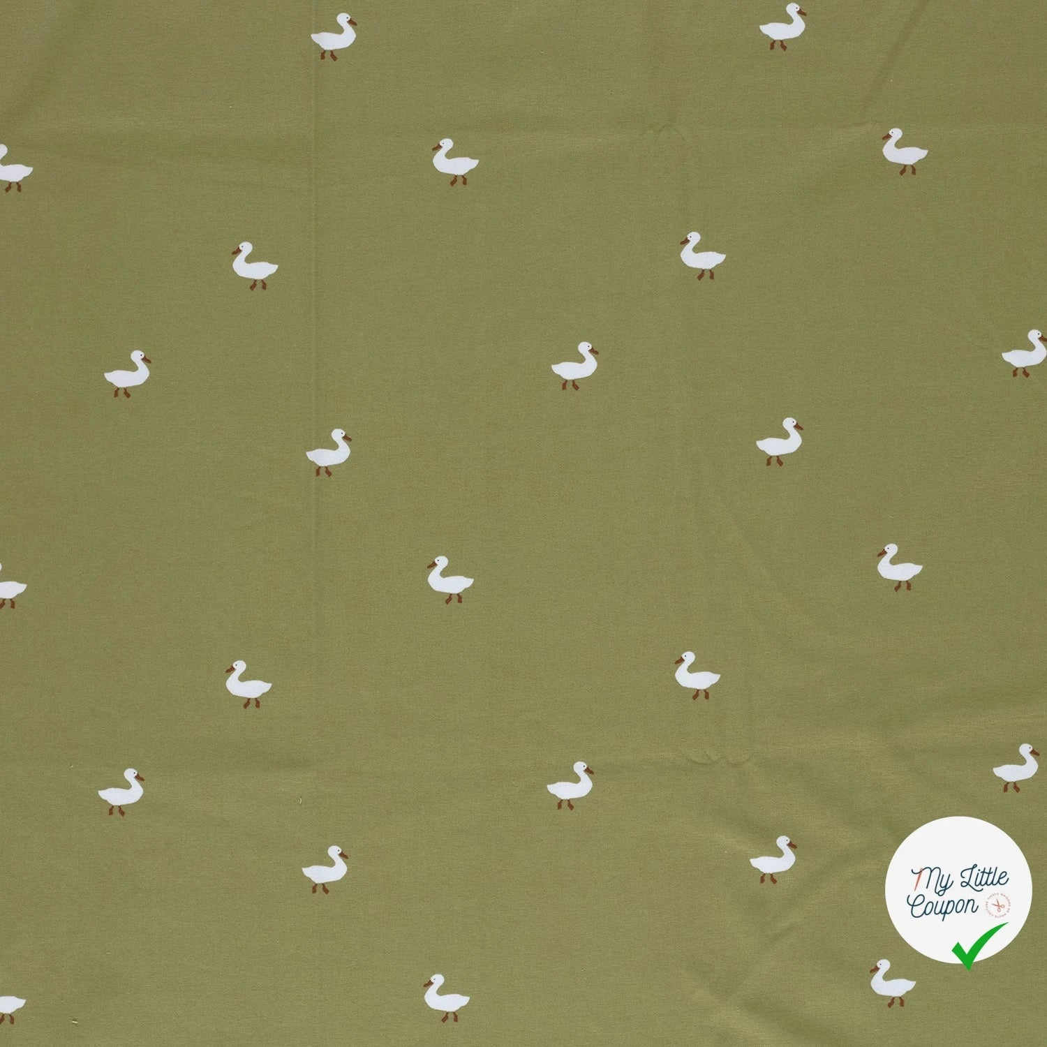 JERSEY DE COTON IMPRIMÉ CANARDS VERT OLIVE - My Little Coupon