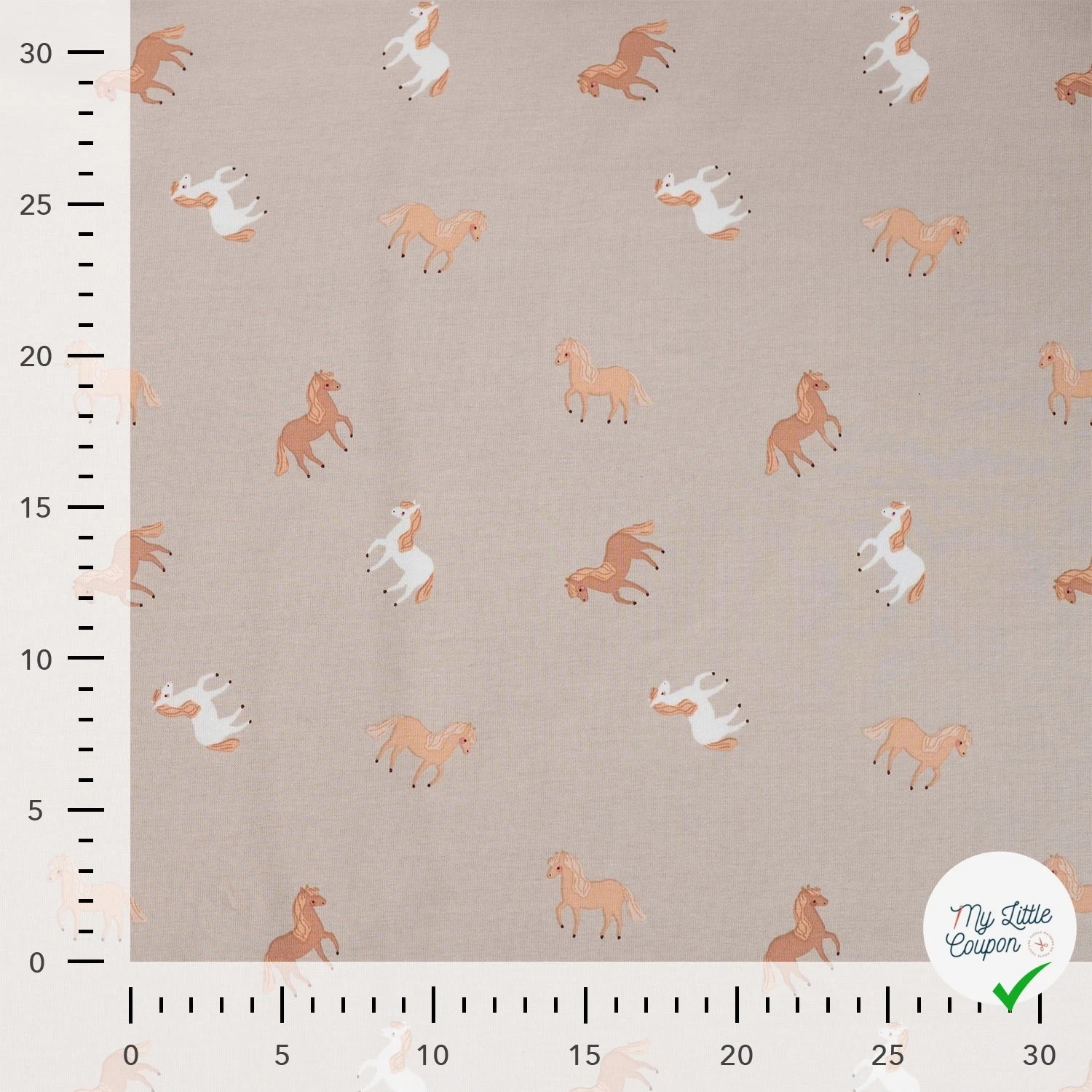 JERSEY DE COTON IMPRIMÉ CHEVAUX FOND SABLE - My Little Coupon