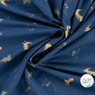 JERSEY DE COTON IMPRIMÉ DINOSAURES FOND DENIM - My Little Coupon