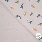 JERSEY DE COTON IMPRIMÉ DINOSAURES FOND SABLE - My Little Coupon