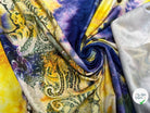 JERSEY DE COTON IMPRIMÉ FLEURS JAUNE&VIOLET - My Little Coupon