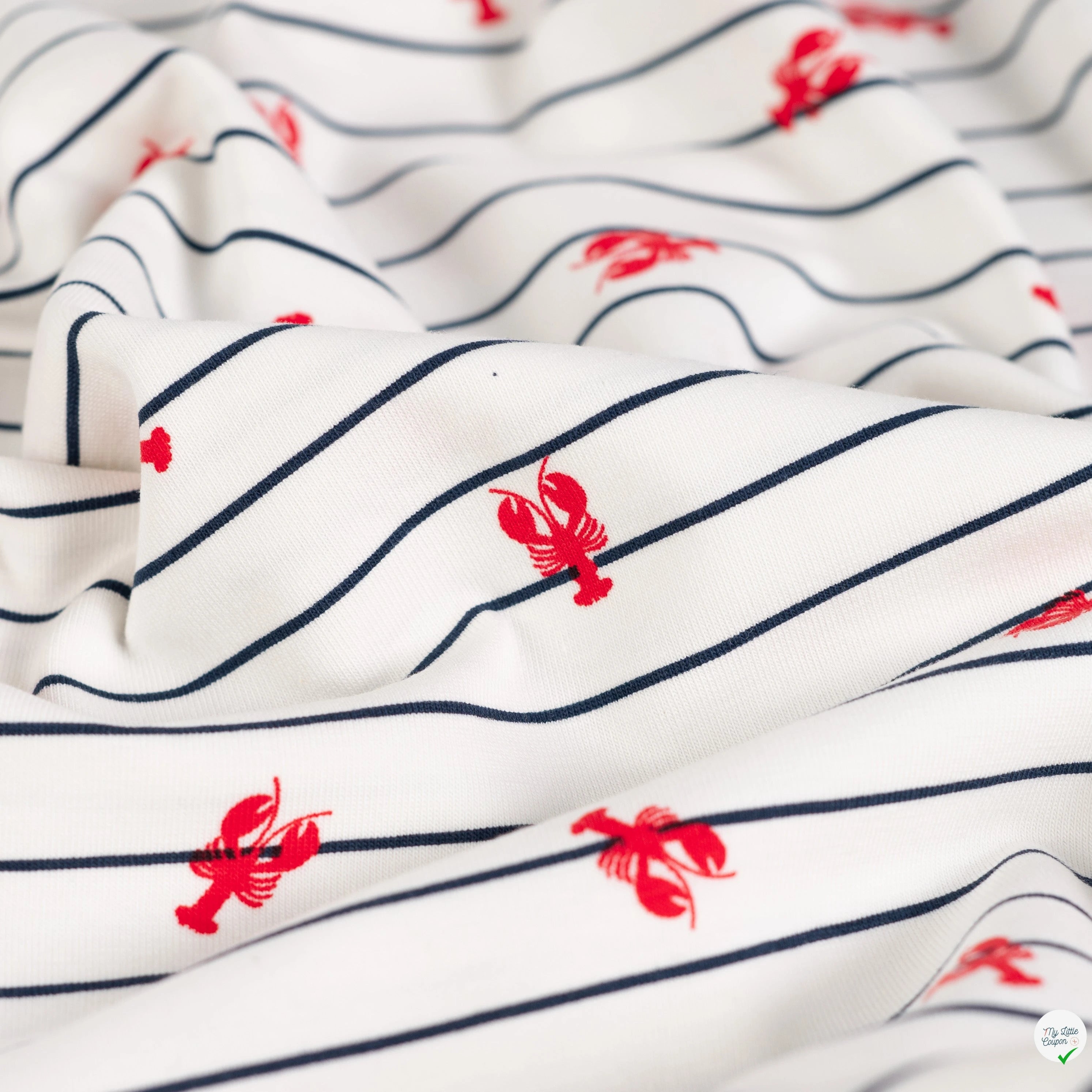 JERSEY DE COTON IMPRIMÉ HOMARDS FOND BLEU MARINE - My Little Coupon