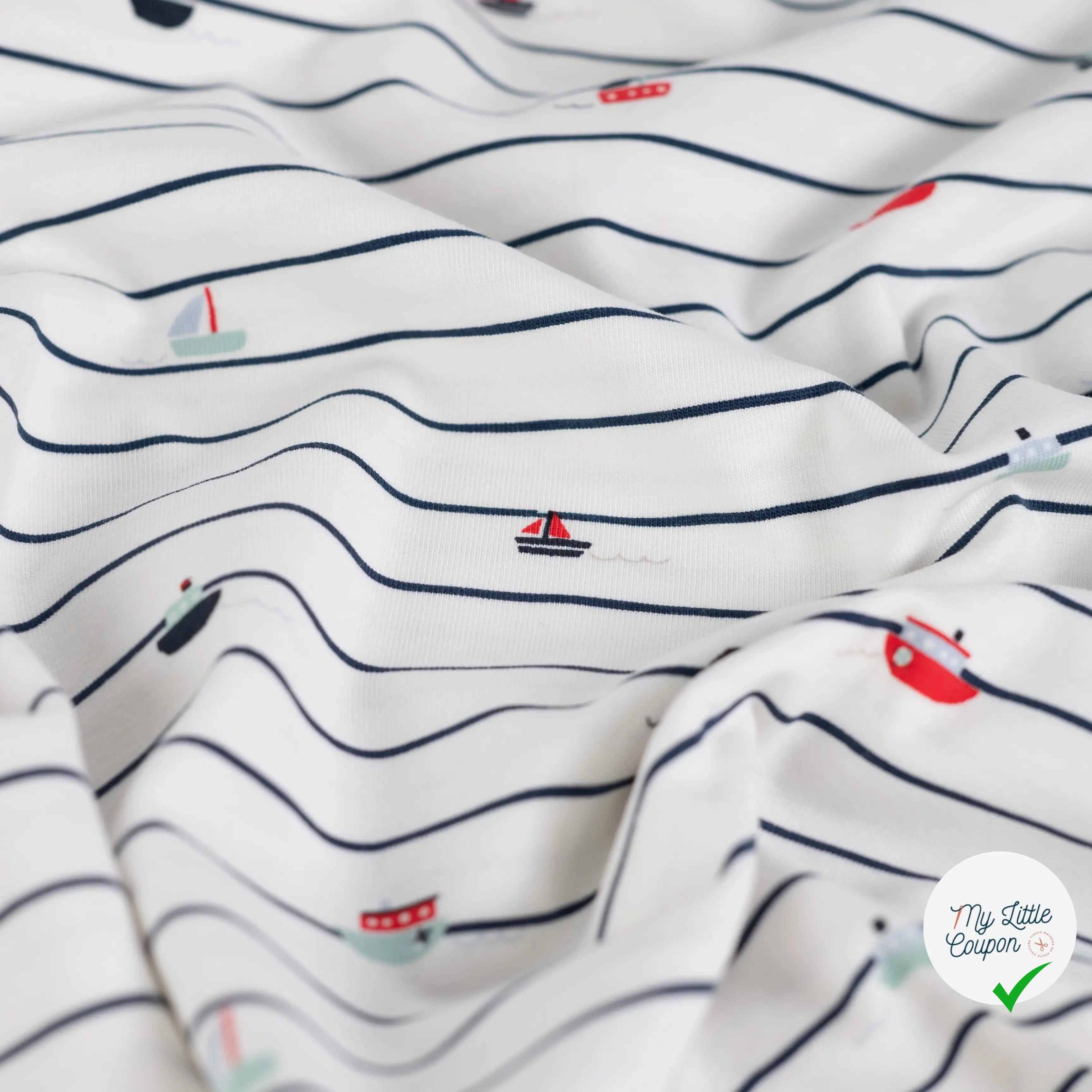 JERSEY DE COTON IMPRIMÉ NAVY (BOATS) - My Little Coupon