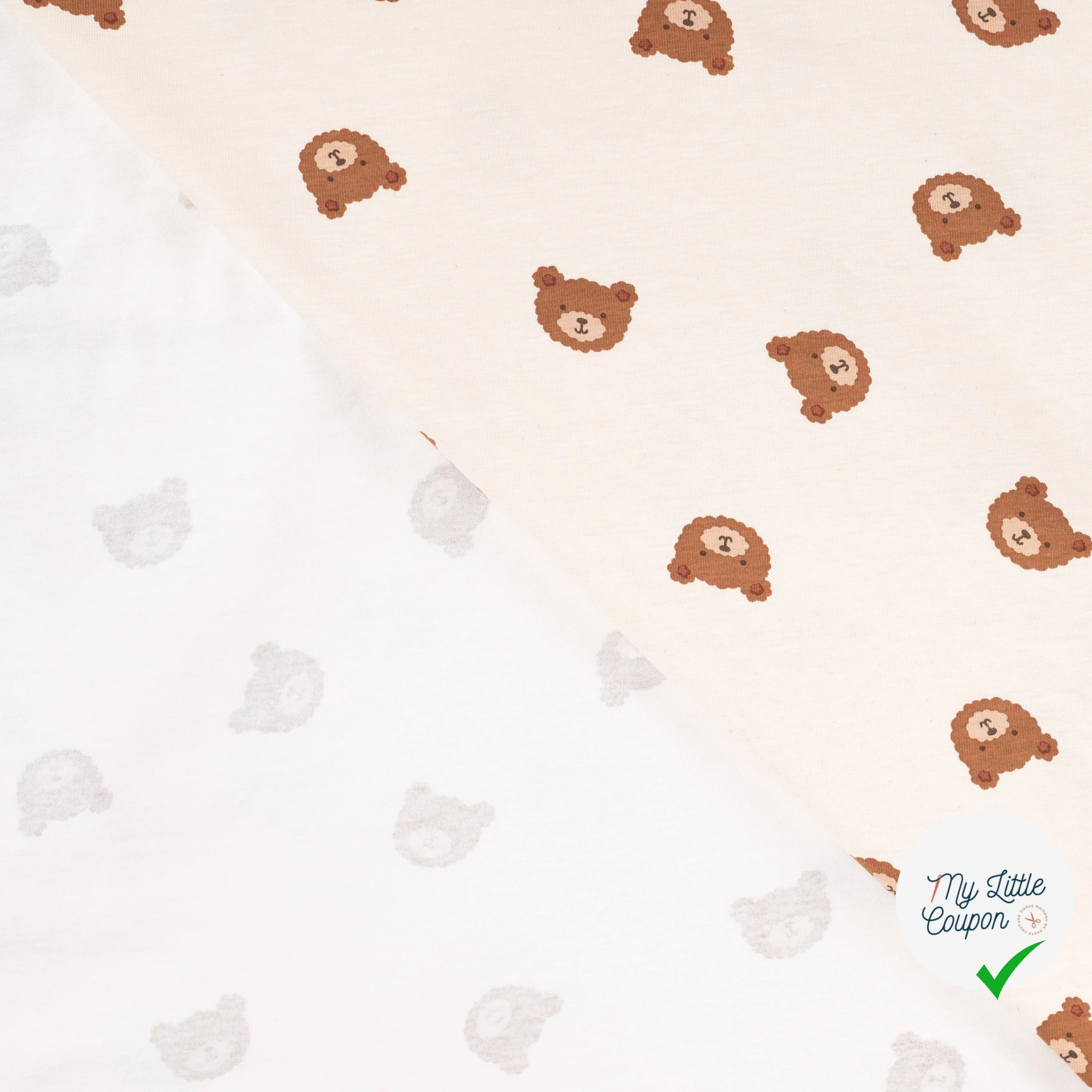 JERSEY DE COTON IMPRIMÉ OURS FOND SABLE - My Little Coupon