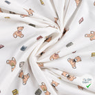 JERSEY DE COTON IMPRIMÉ OURS PELUCHE FOND ÉCRU - My Little Coupon
