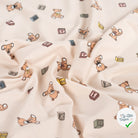 JERSEY DE COTON IMPRIMÉ OURS PELUCHE FOND SABLE PLAGE - My Little Coupon