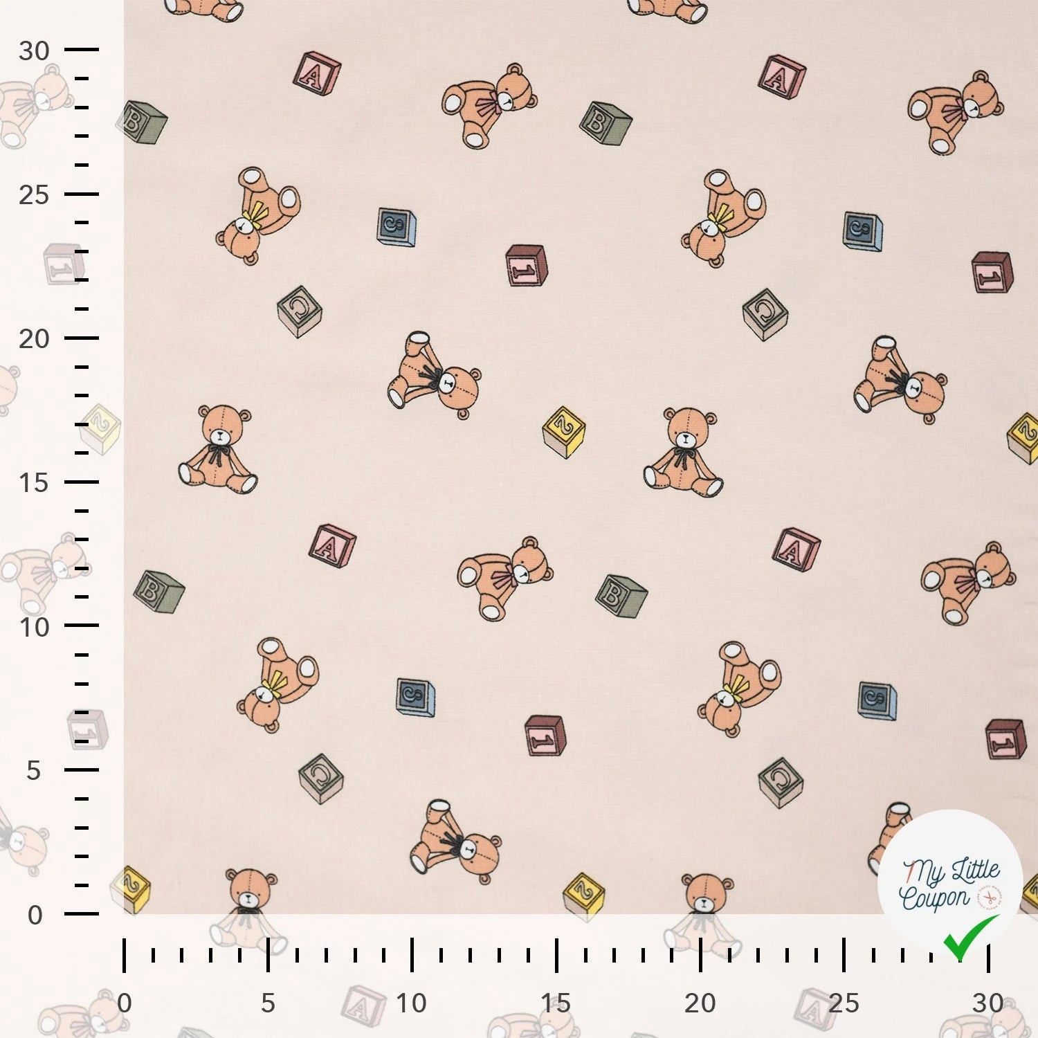 JERSEY DE COTON IMPRIMÉ OURS PELUCHE FOND SABLE PLAGE - My Little Coupon