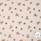 JERSEY DE COTON IMPRIMÉ OURS PELUCHE FOND SABLE PLAGE - My Little Coupon