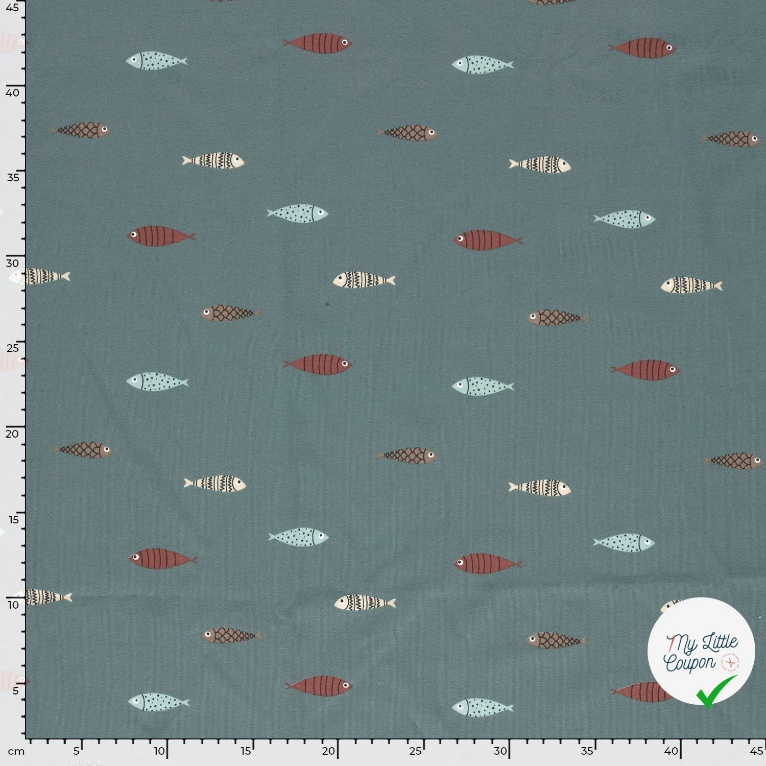 JERSEY DE COTON IMPRIMÉ POISSONS INDIGO - My Little Coupon