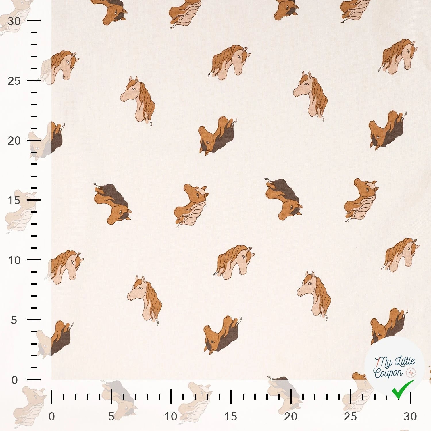 JERSEY DE COTON IMPRIMÉ TETE DE CHEVAUX FOND SABLE - My Little Coupon