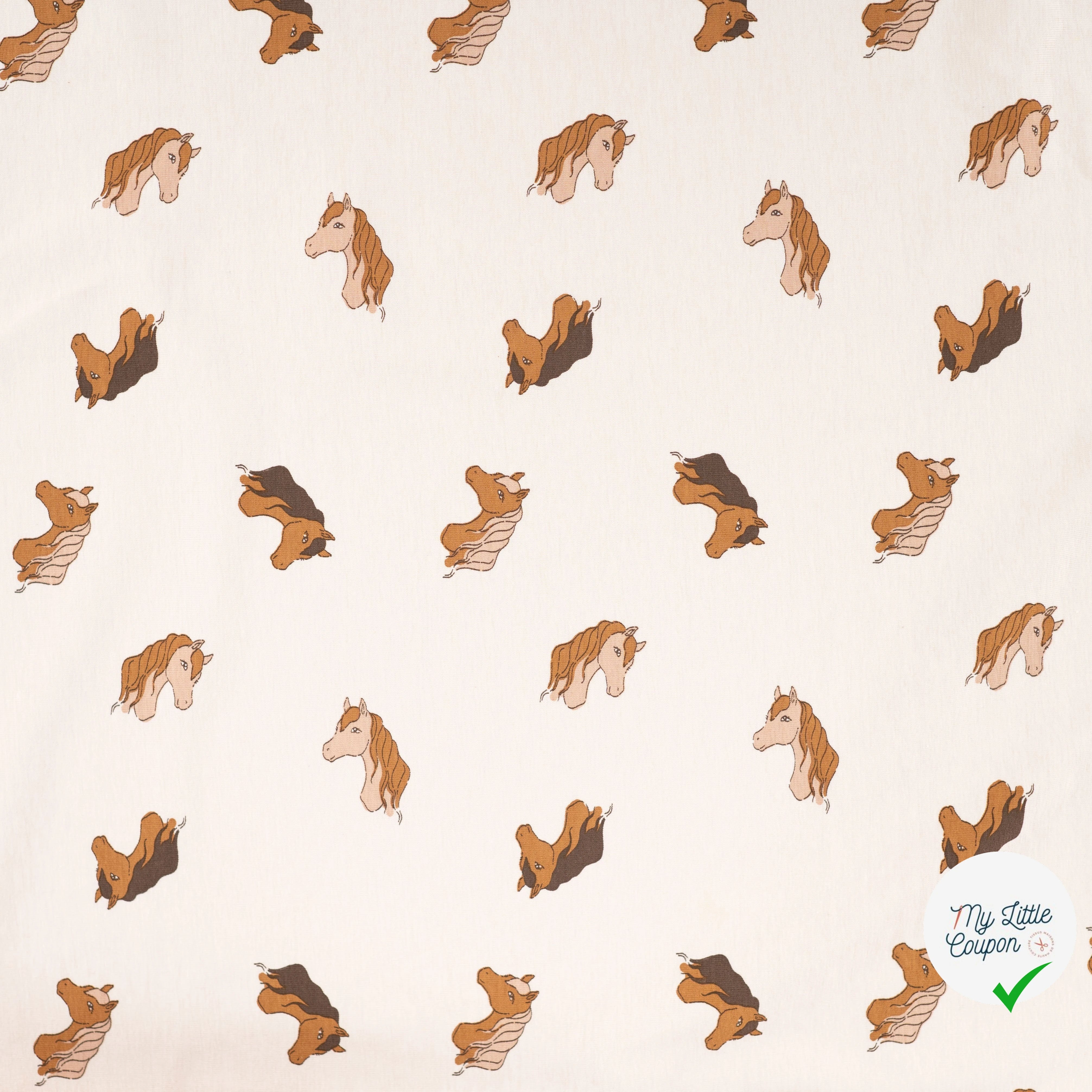 JERSEY DE COTON IMPRIMÉ TETE DE CHEVAUX FOND SABLE - My Little Coupon