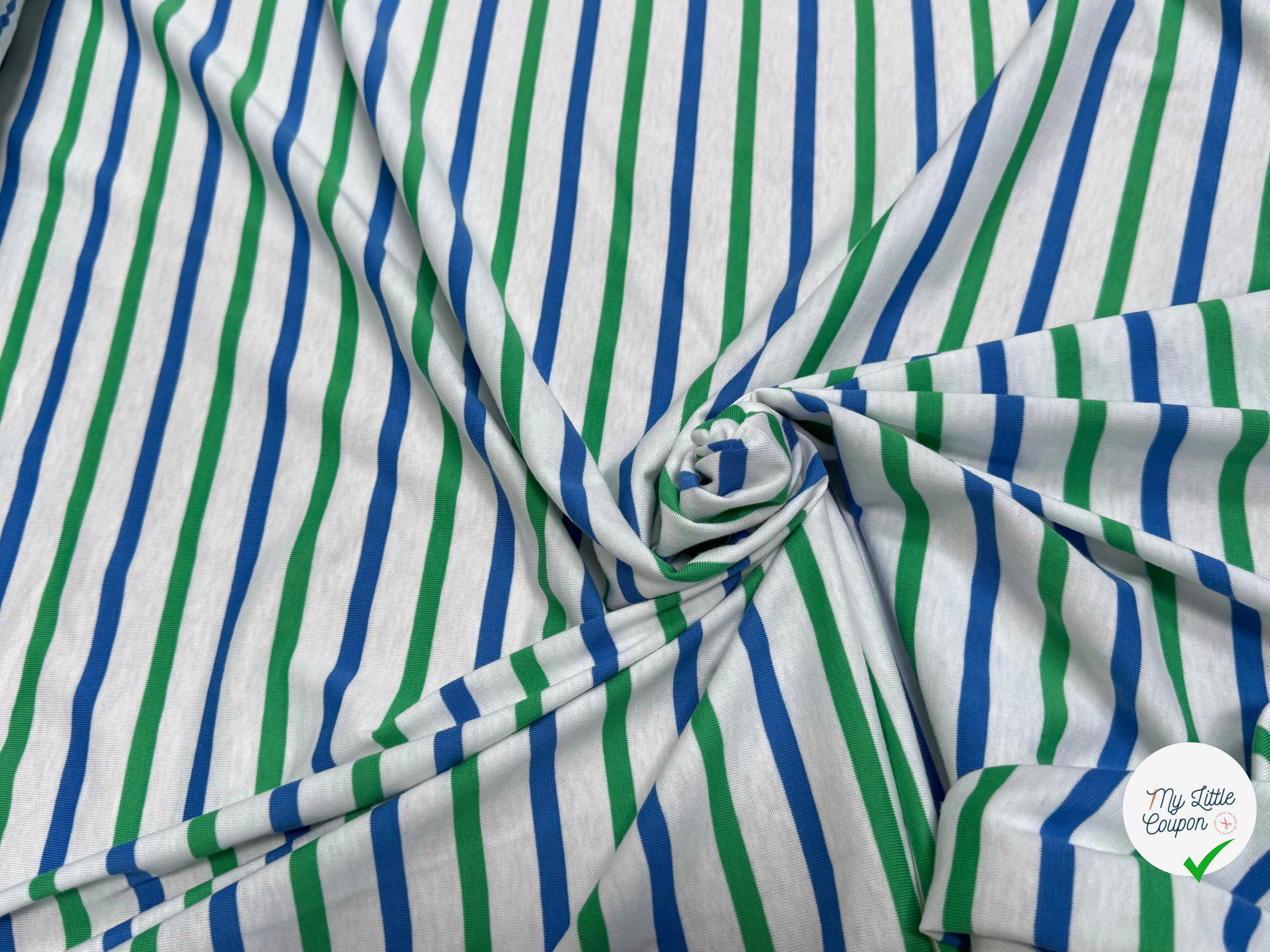 JERSEY DE COTON MARINIÈRE RAYURES NEIGE/VERT/MER - My Little Coupon