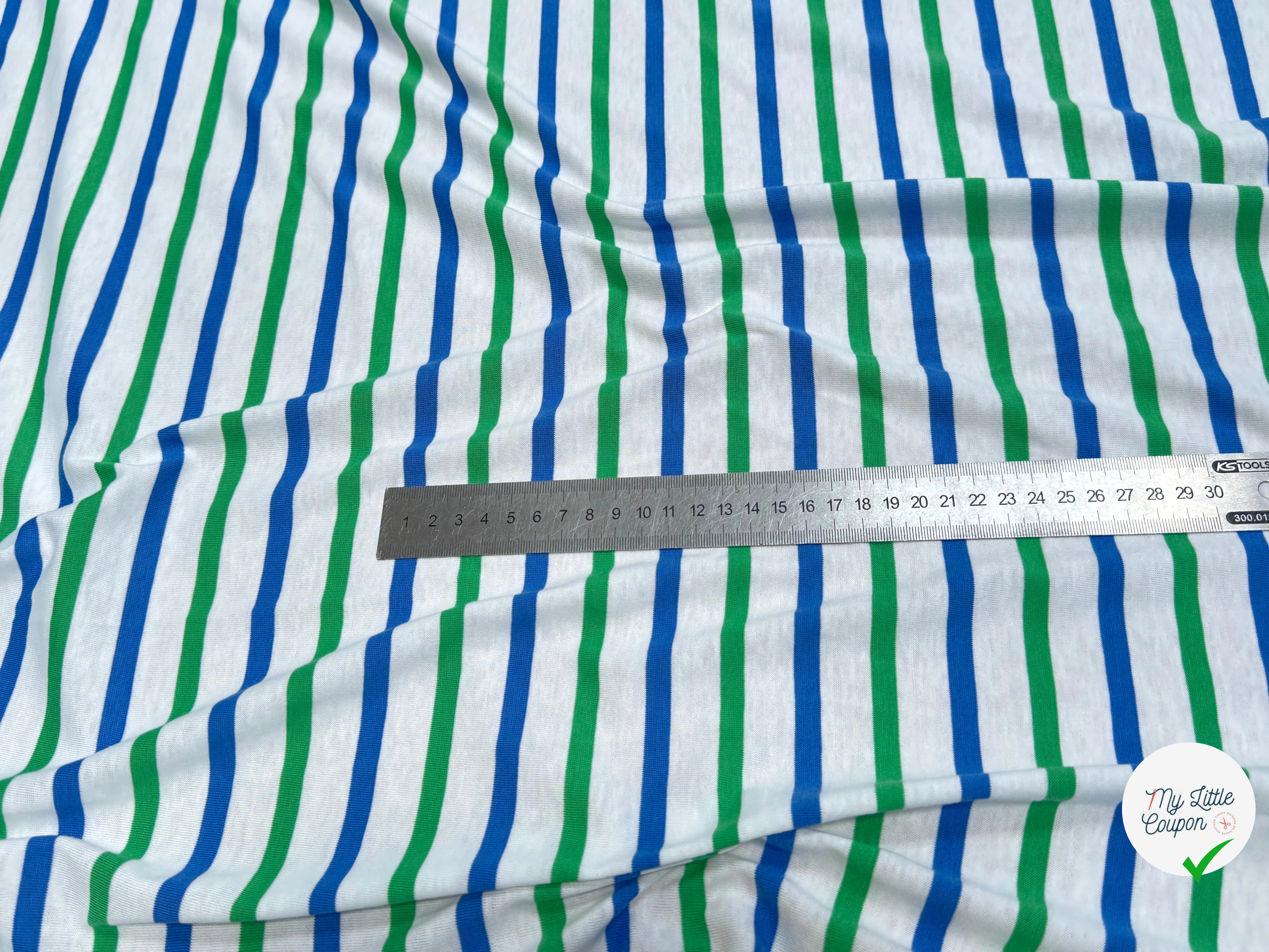 JERSEY DE COTON MARINIÈRE RAYURES NEIGE/VERT/MER - My Little Coupon