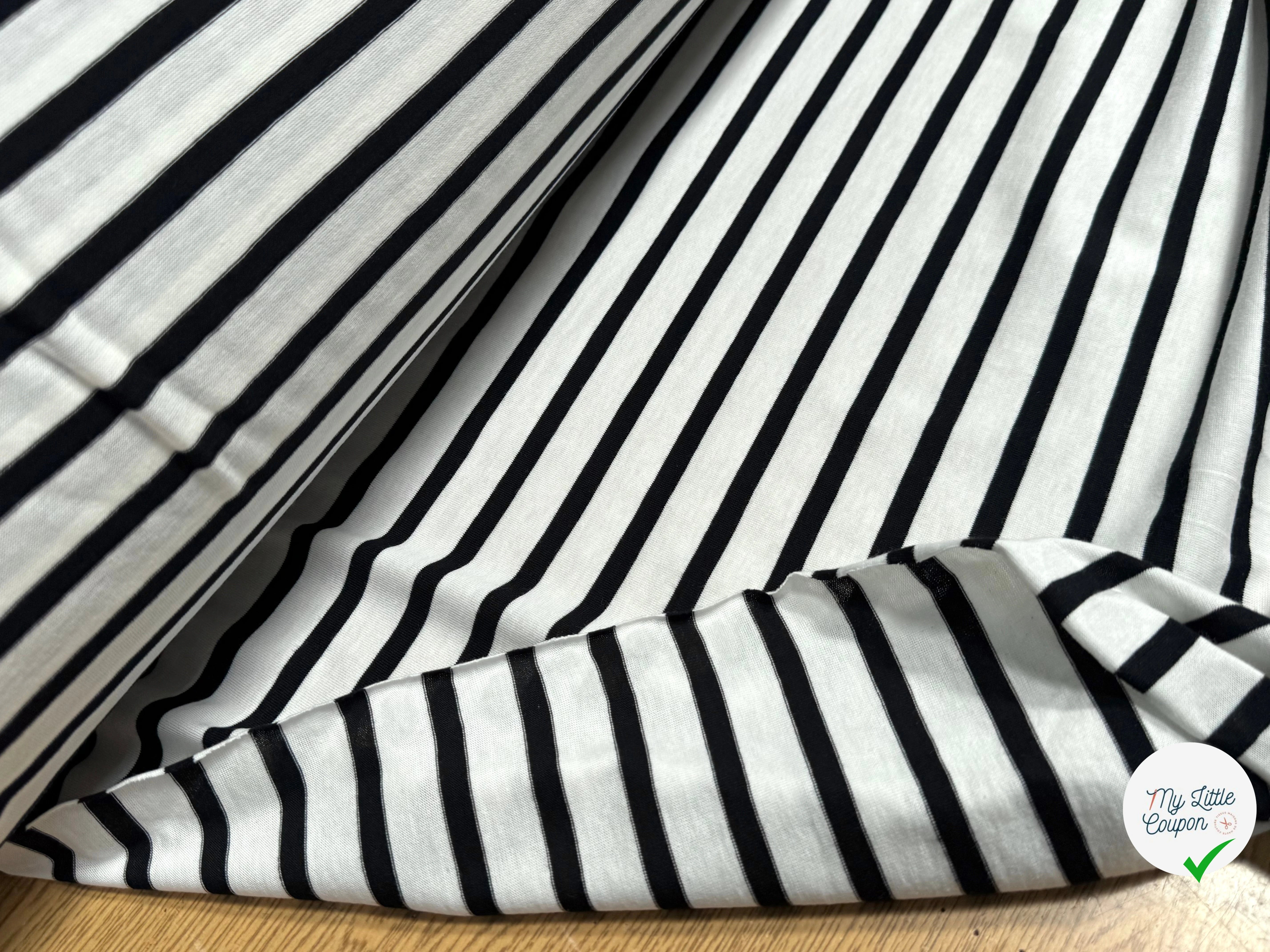 JERSEY DE COTON MARINIÈRE RAYURES SWAN/NOIR 145 - My Little Coupon