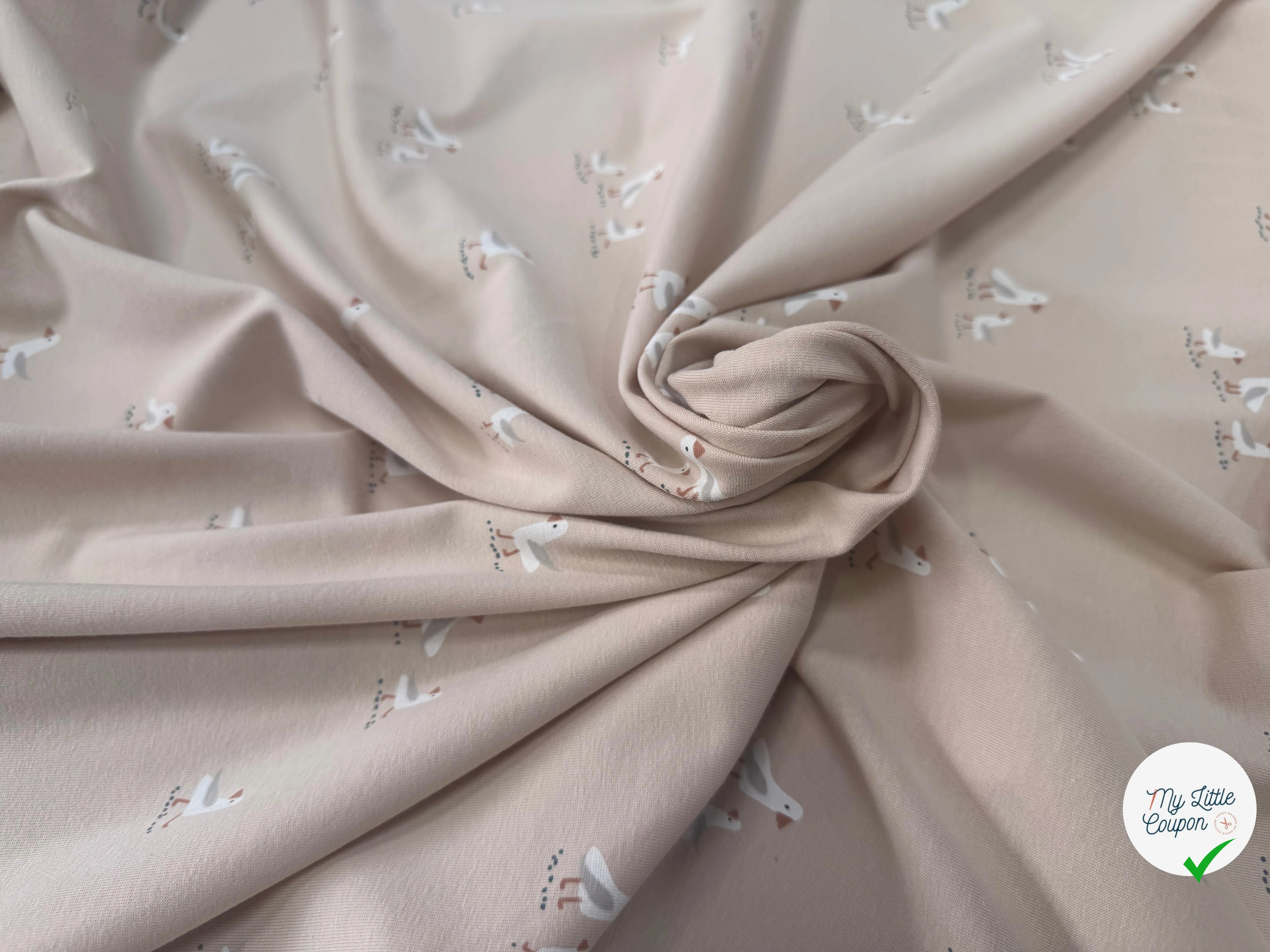 JERSEY DE COTON OISEAUX BEIGE - My Little Coupon