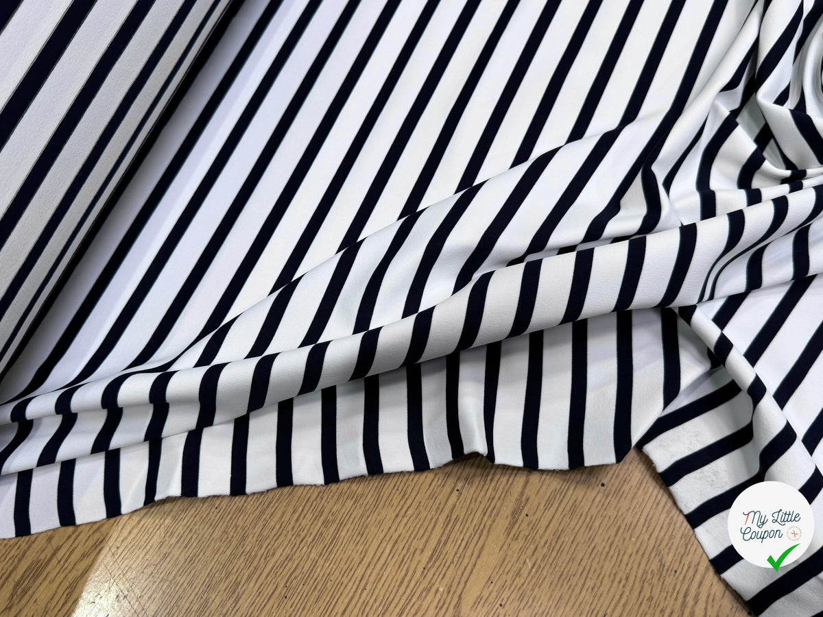 JERSEY DE COTON PEAU DE PÊCHE ULTRA STRETCH RAYURES BLANC ET NAVY FABRICATION RÉGION DE TROYES 🇫🇷 - My Little Coupon