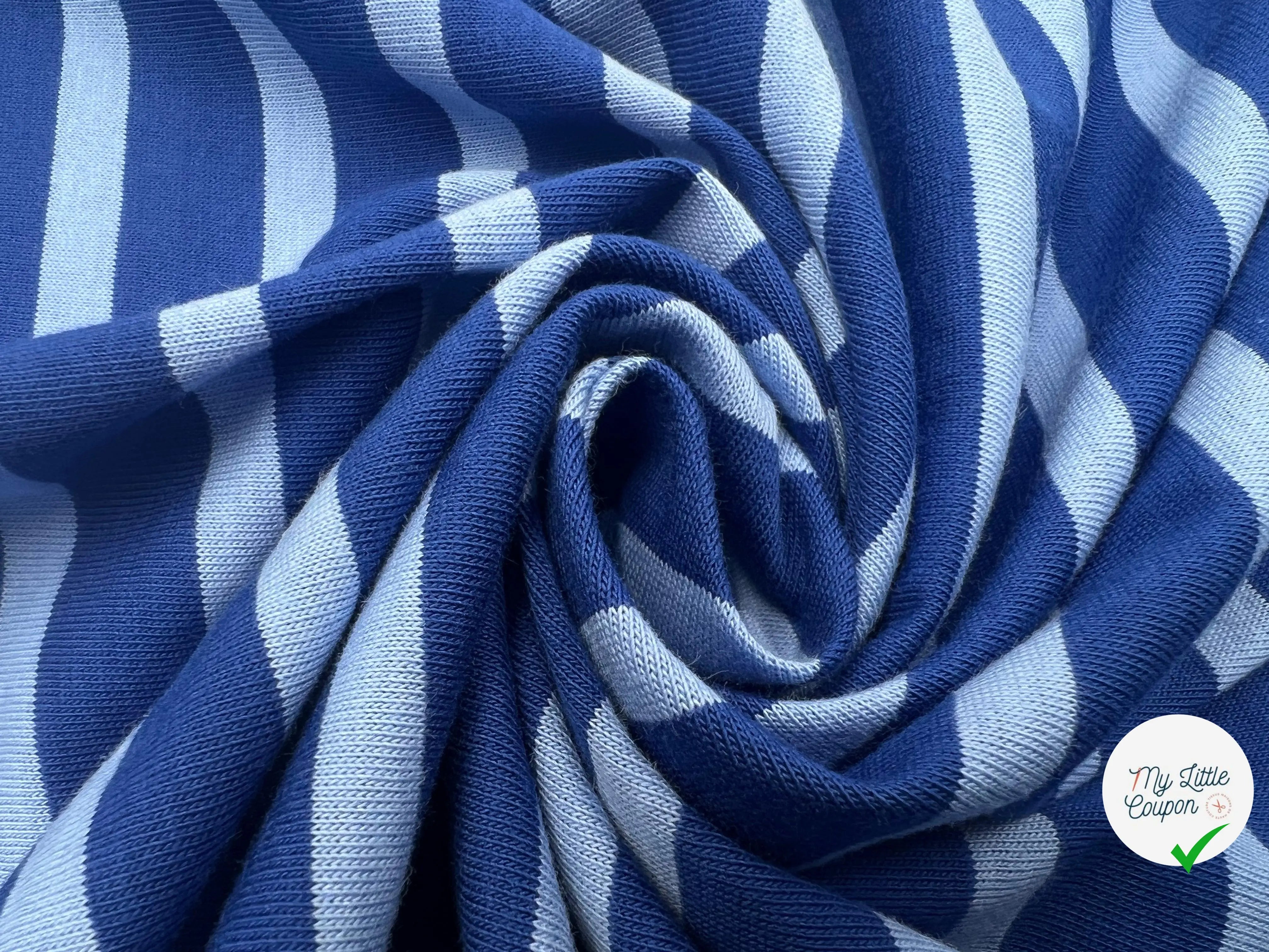 JERSEY DE COTON RAYURES BLEU SUR BLEU - My Little Coupon - tissu - coudre